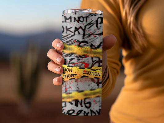 Caution Tape Graffiti Pattern Tumbler for Stylish Drinks