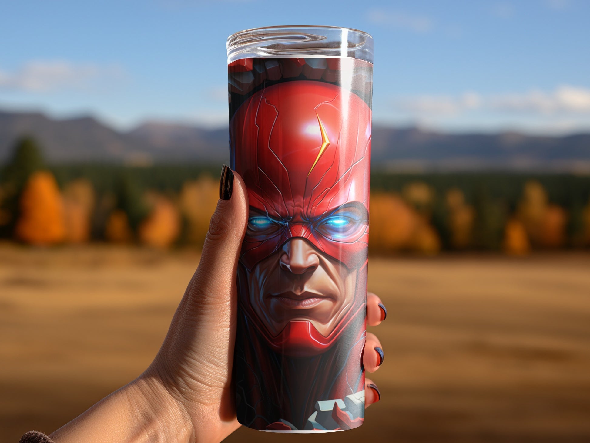 Flash Themed Travel Tumbler with Heroic Design