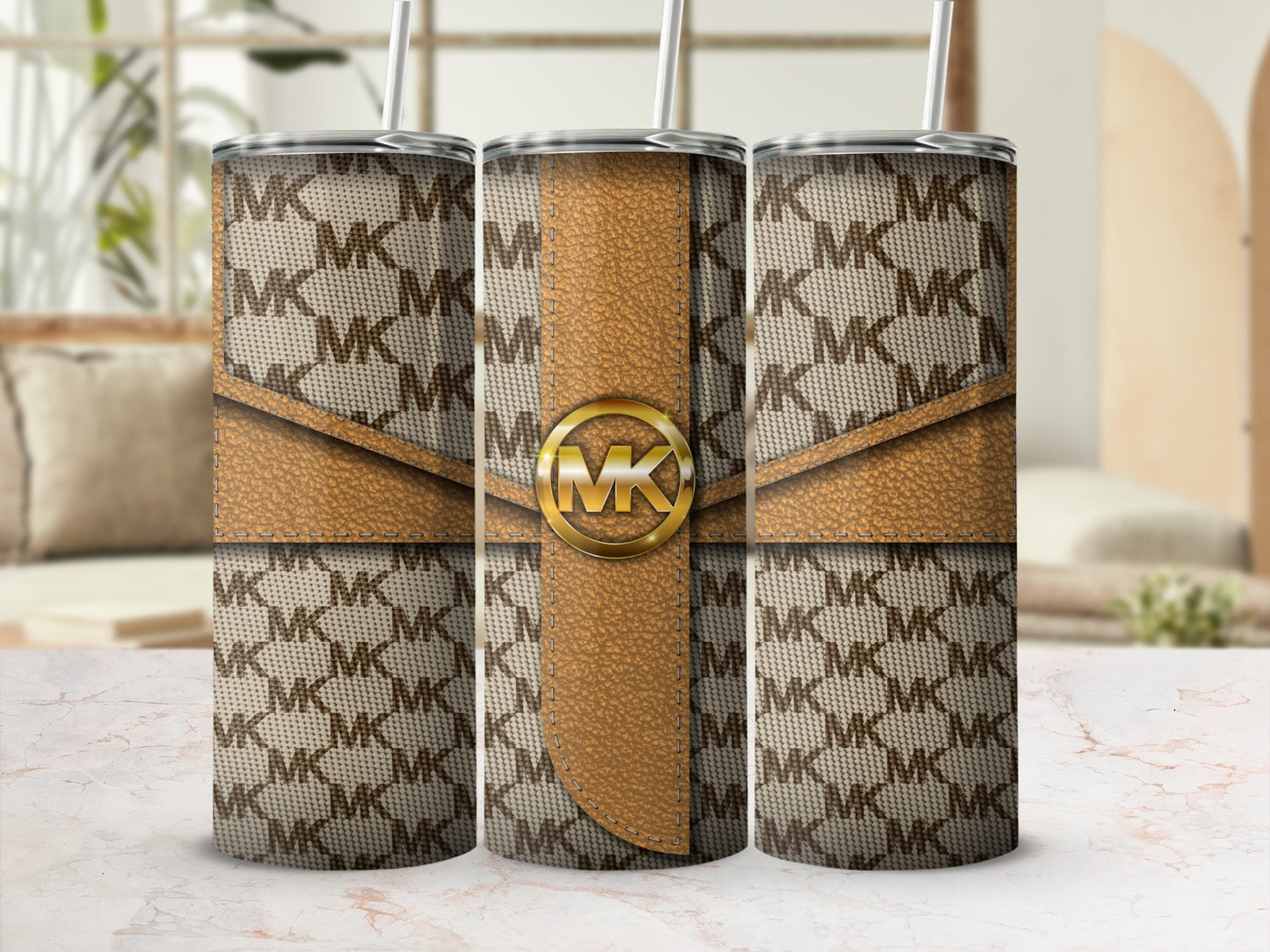 Stylish Monogram Design Insulated Tumbler Cup Set