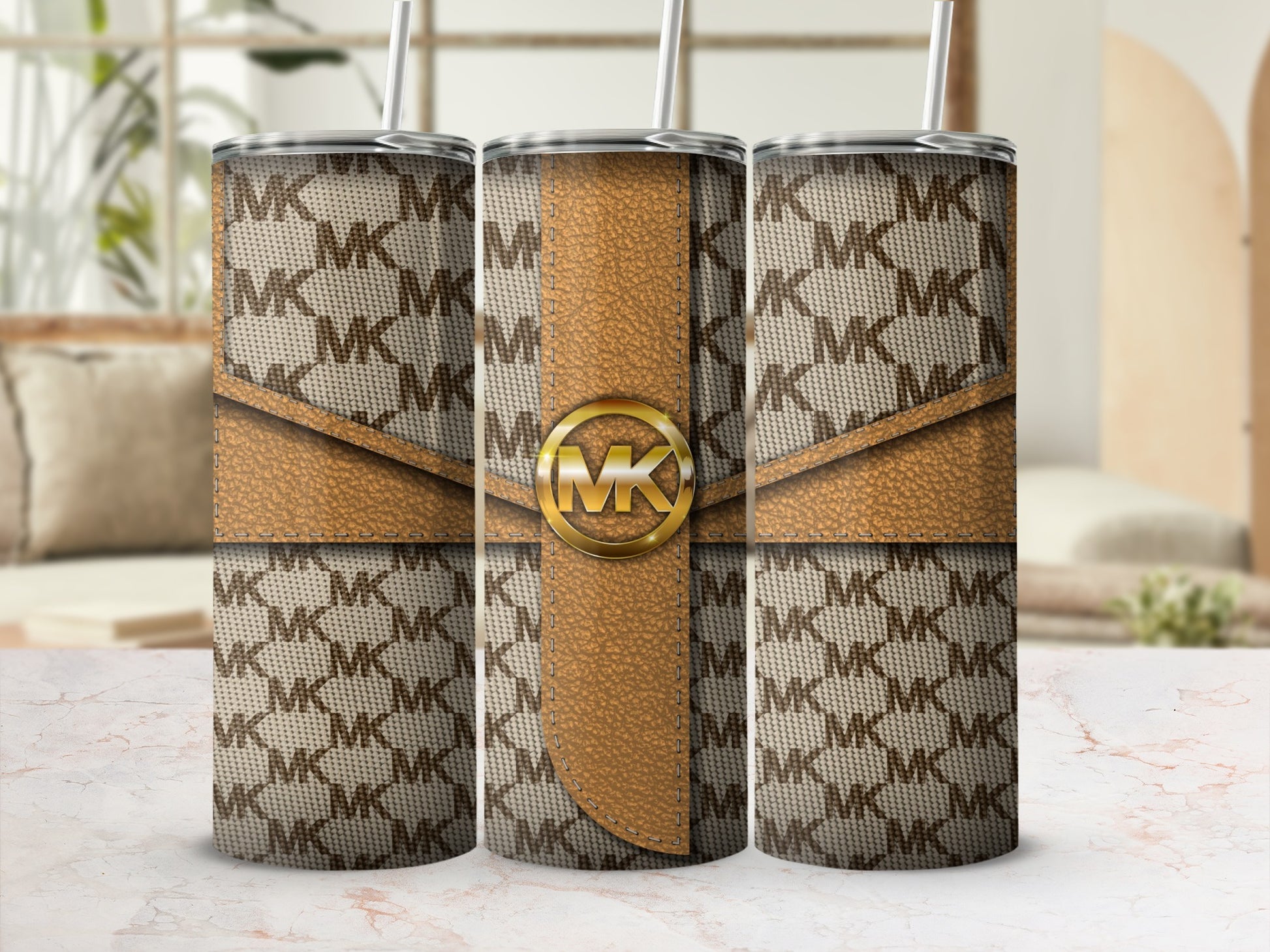 Stylish Monogram Design Insulated Tumbler Cup Set