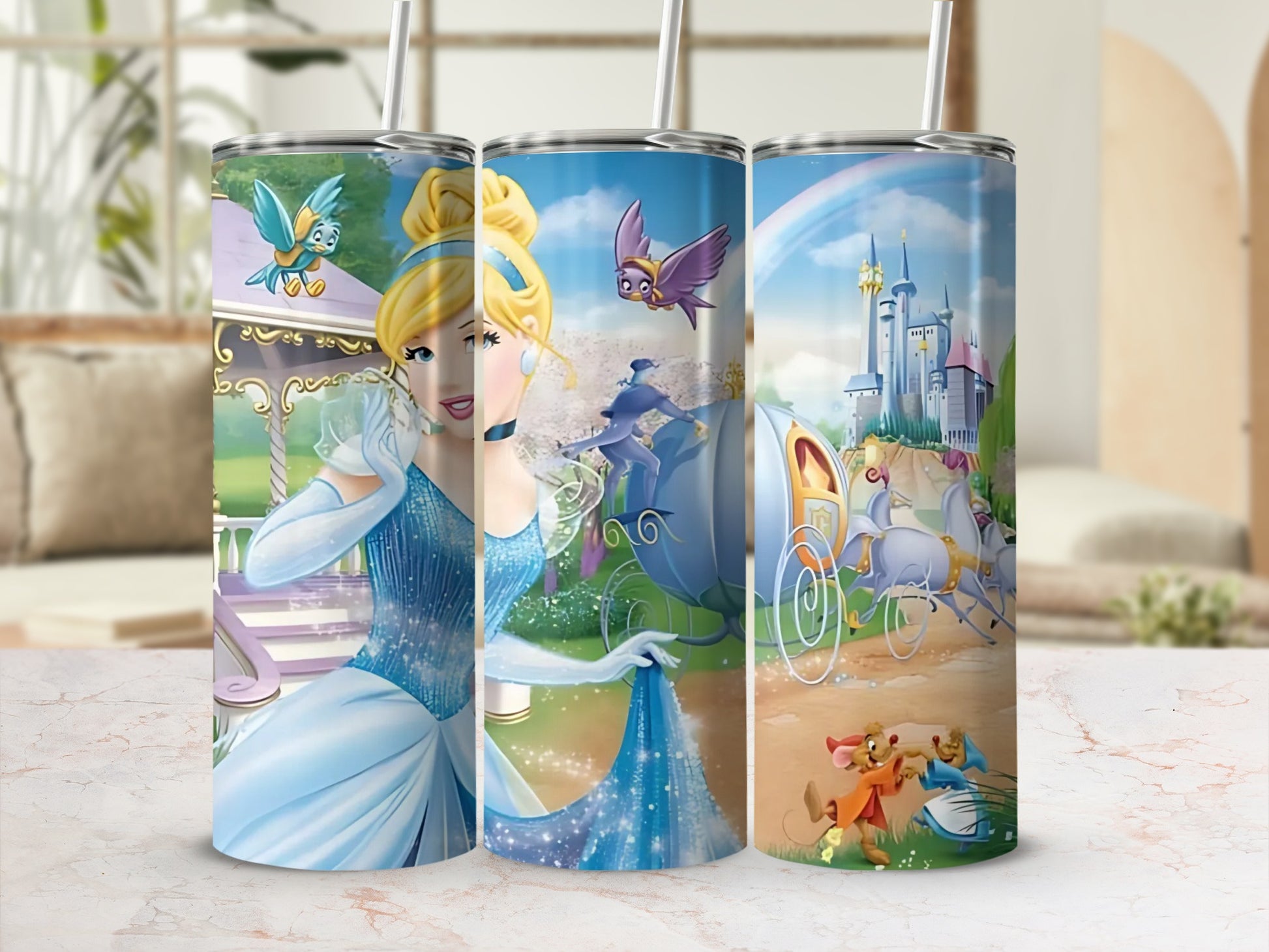 Cinderella Fairy Tale Tumbler with Straw for Kids