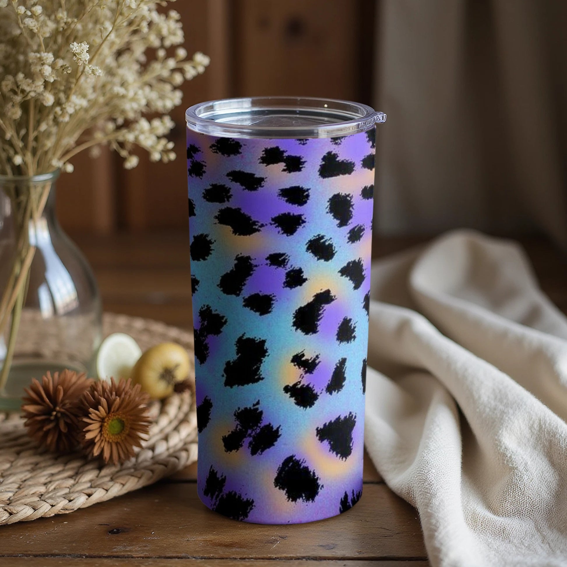 Iridescent Purple and Black Leopard Print Tumbler Cup