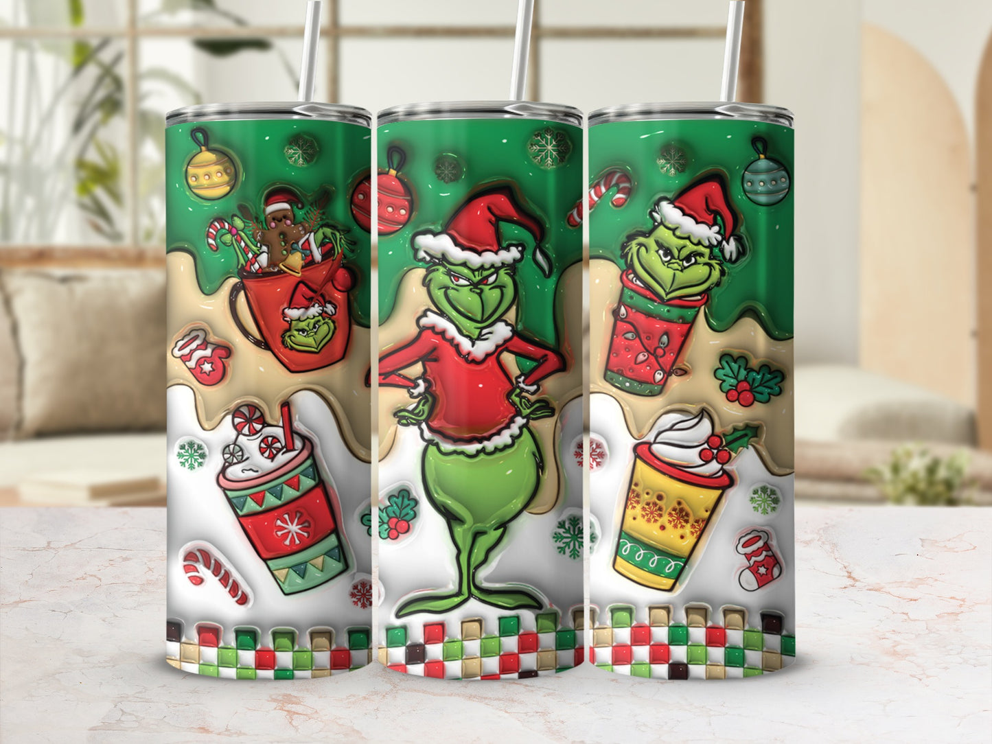 Grinch Themed Festive Holiday Drink Tumbler Product
