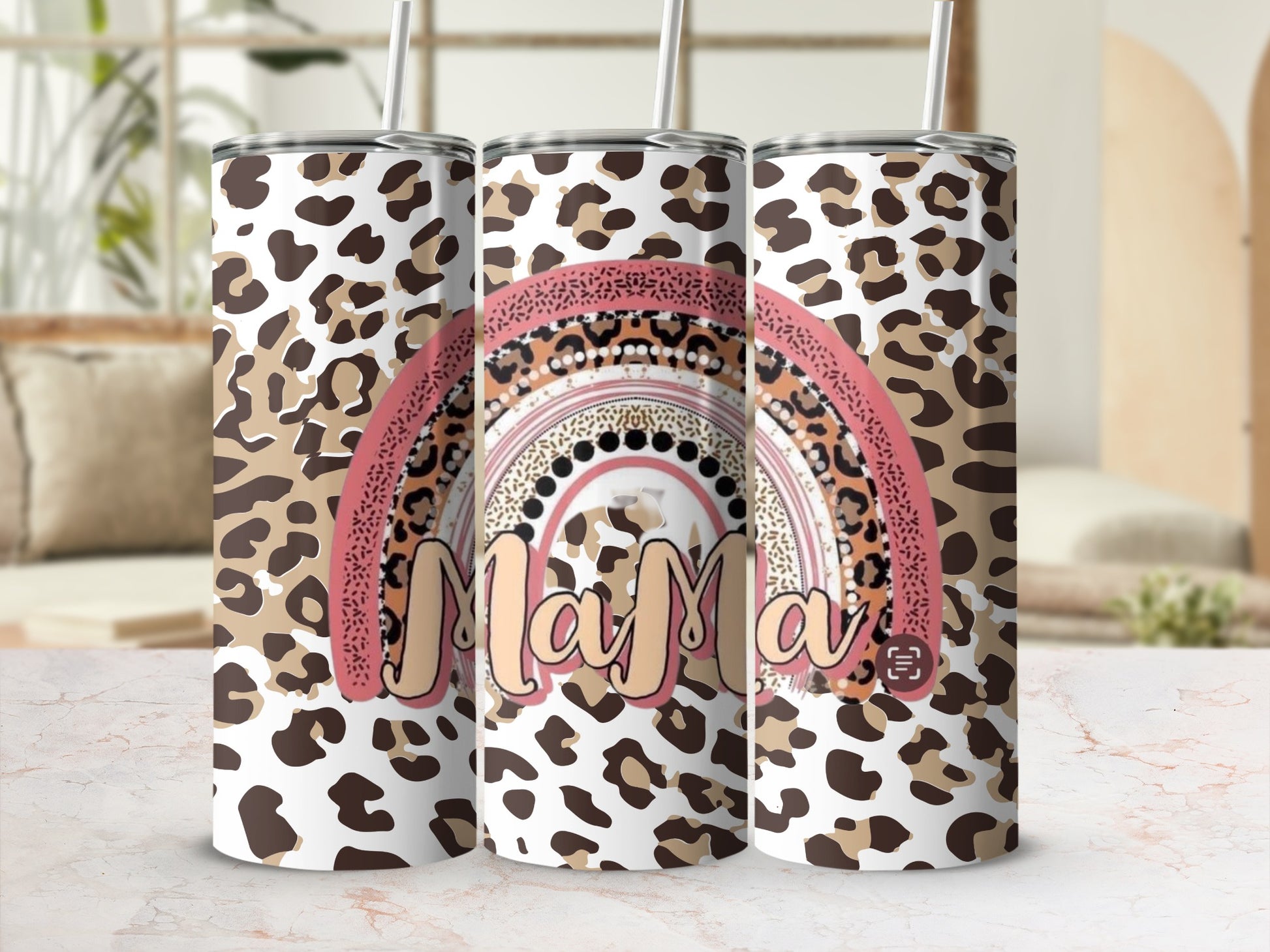 Mama Rainbow Leopard Print Tumbler