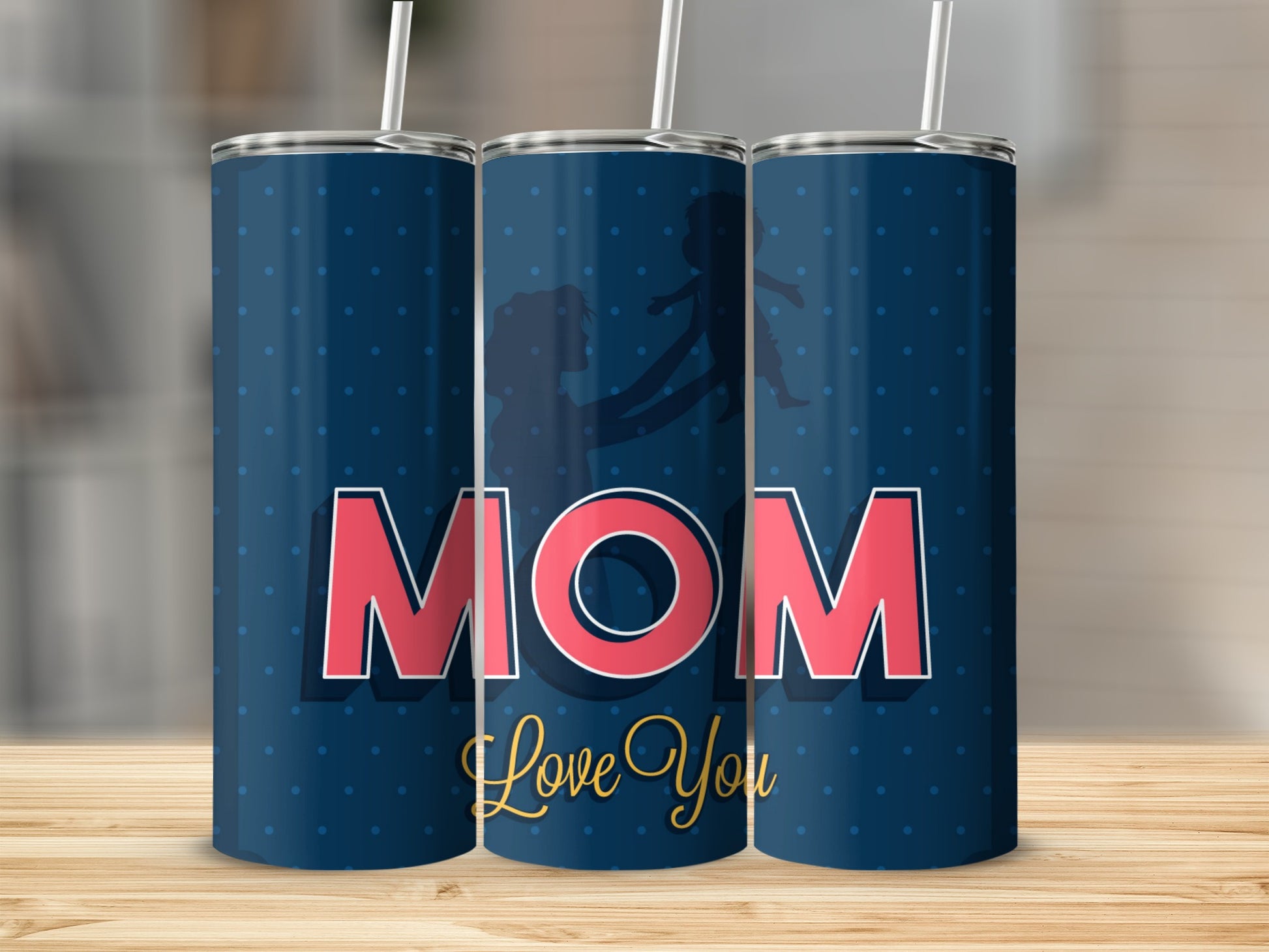 MOM Love You Design Blue Polka Dot Tumbler Product