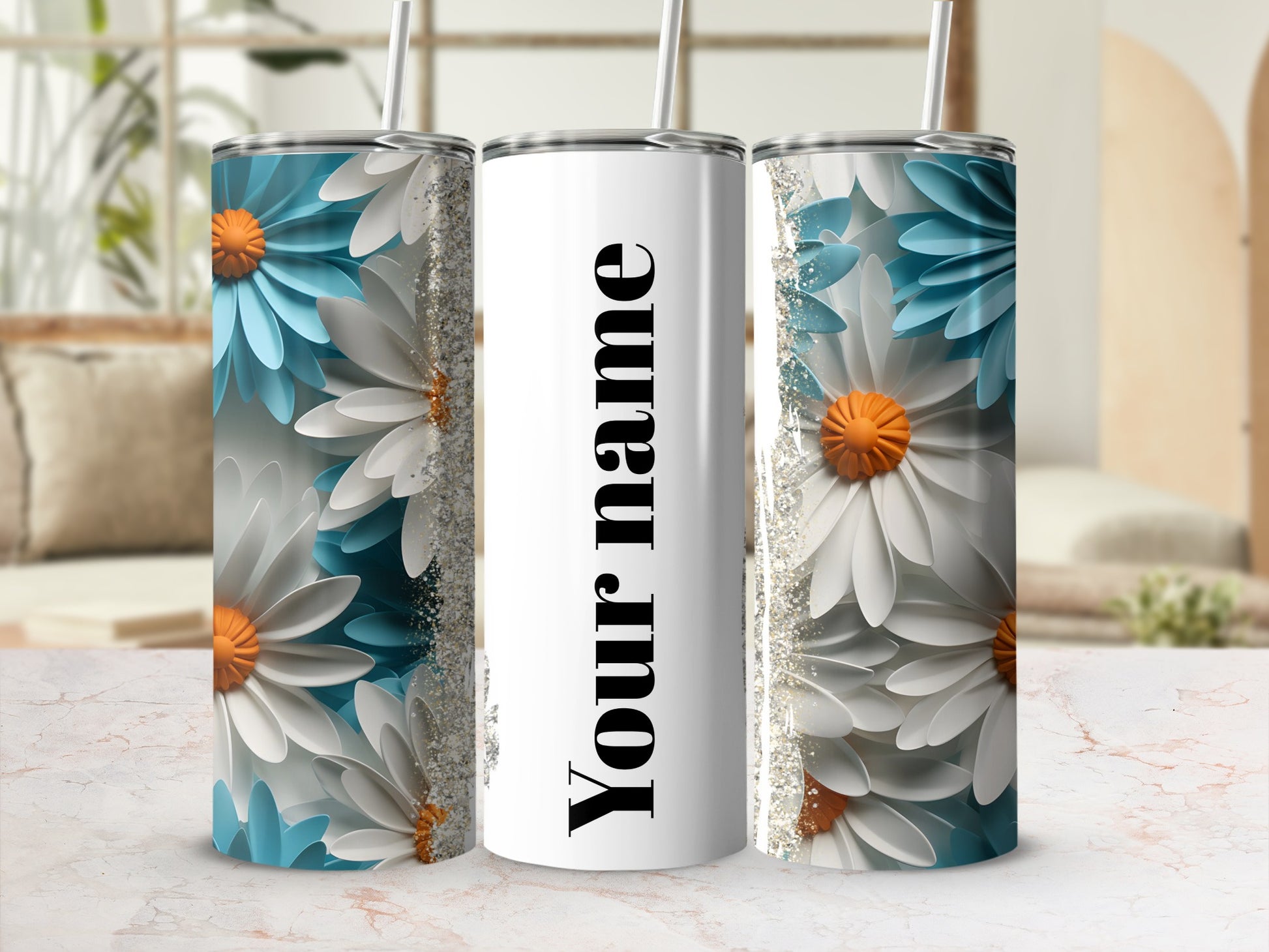 Personalized Floral Tumbler with Custom Name Design