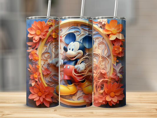 Colorful Mickey Mouse Tumbler With Floral Design