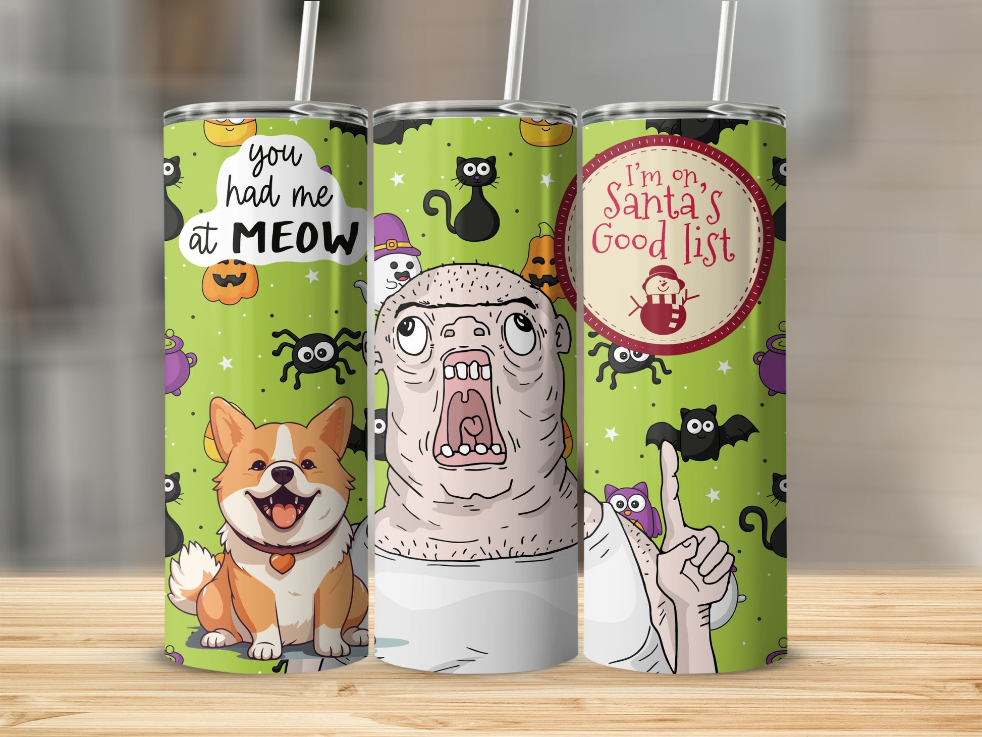 Adorable Festive Halloween and Christmas Tumbler Set