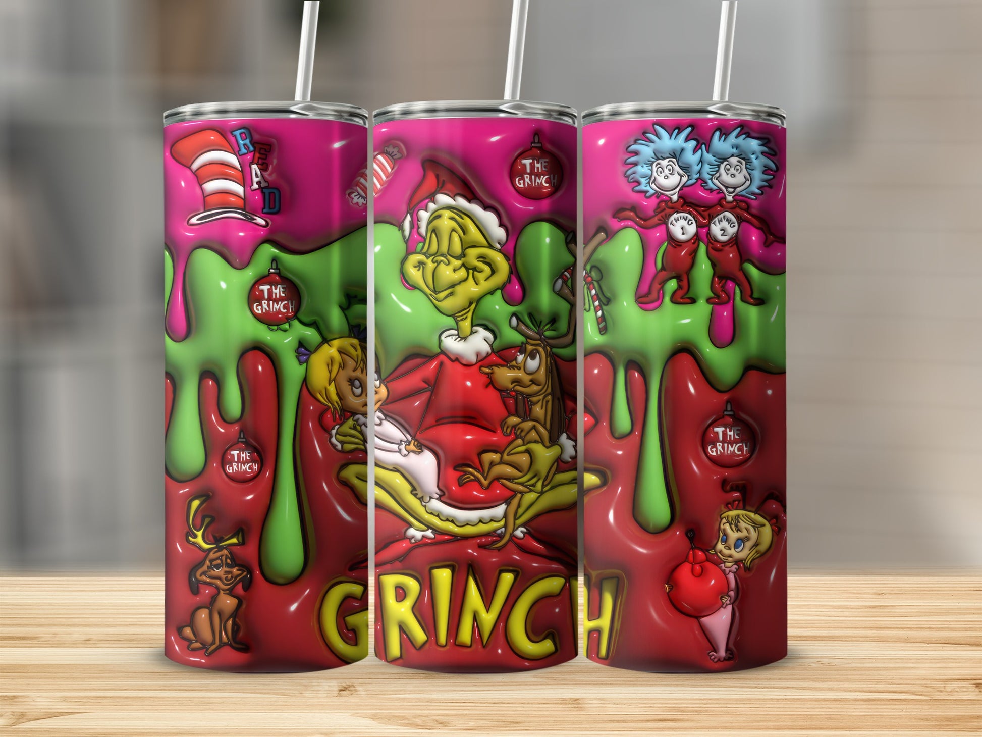 Colorful Grinch Inspired Characters Design tumbler