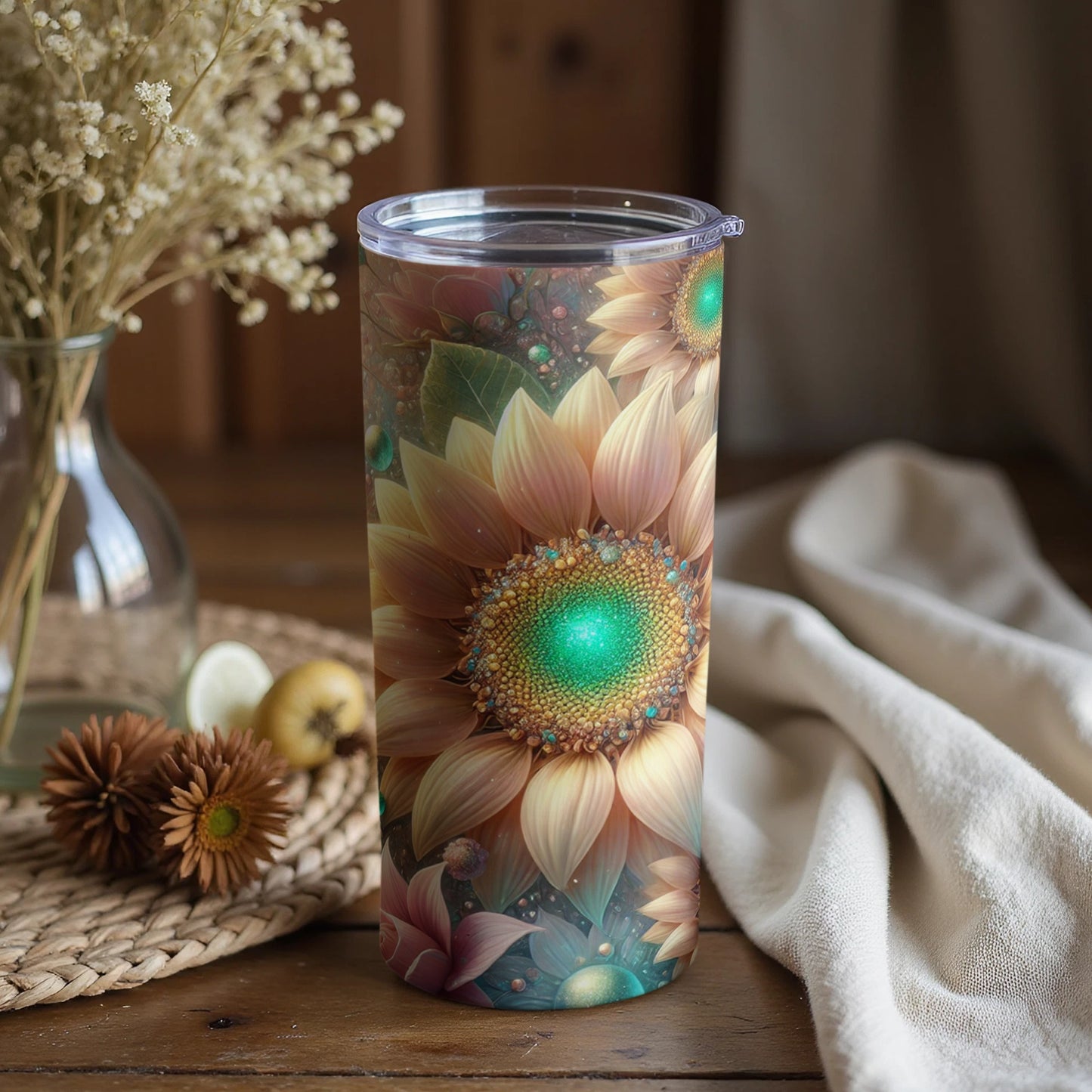 Sunflower Fantasy Glow Insulated Travel Tumbler Cup