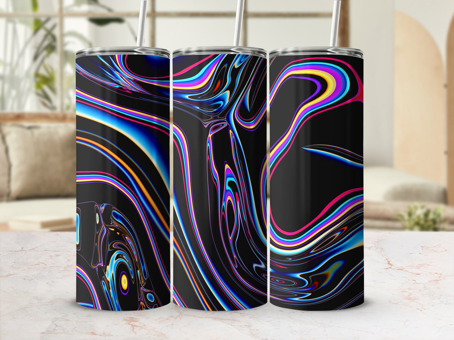 Vibrant Abstract Swirl Black Neon Iridescent Tumbler product type