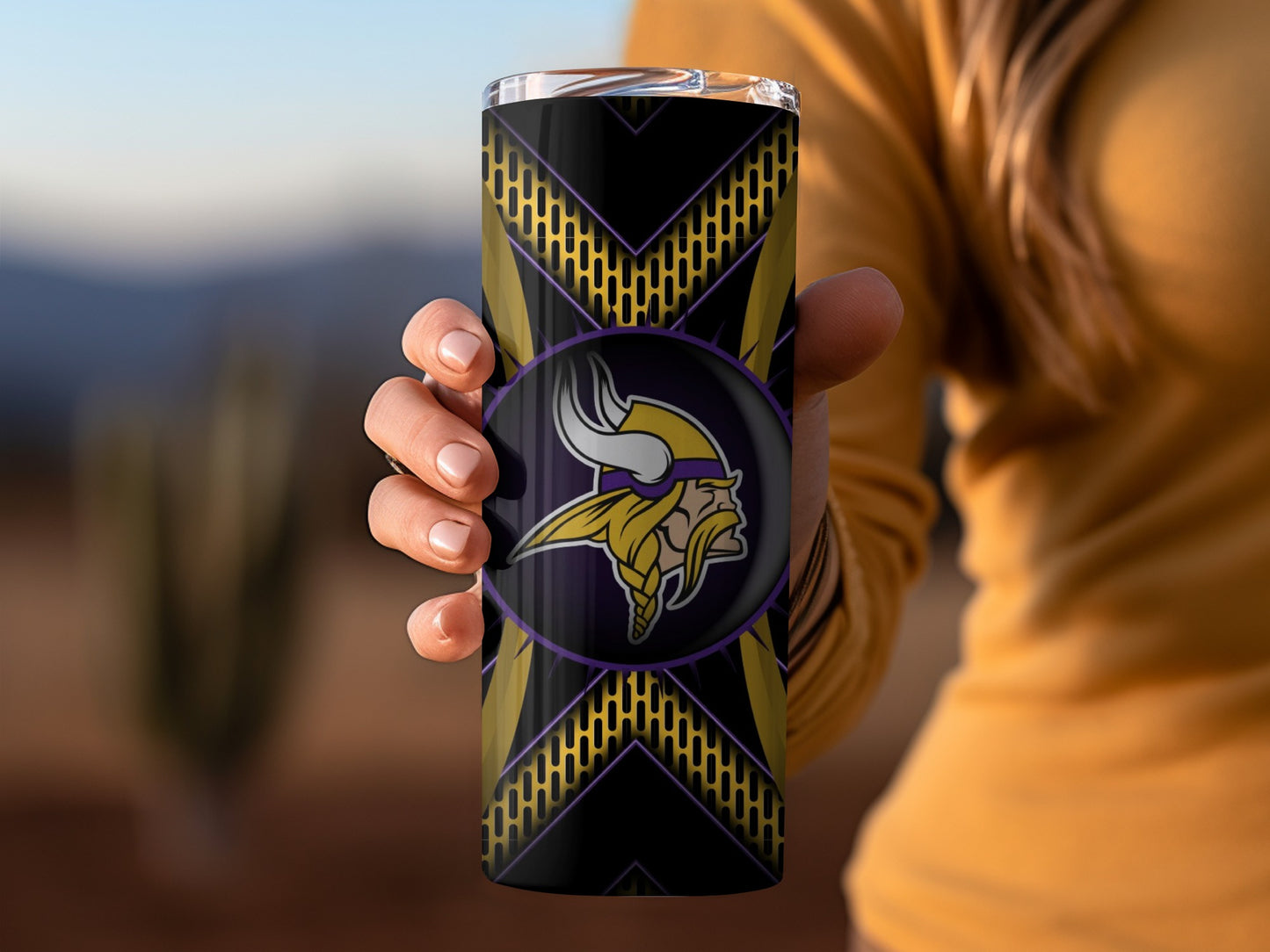 Minnesota Vikings Logo Against Geometric Shapes Tumblers