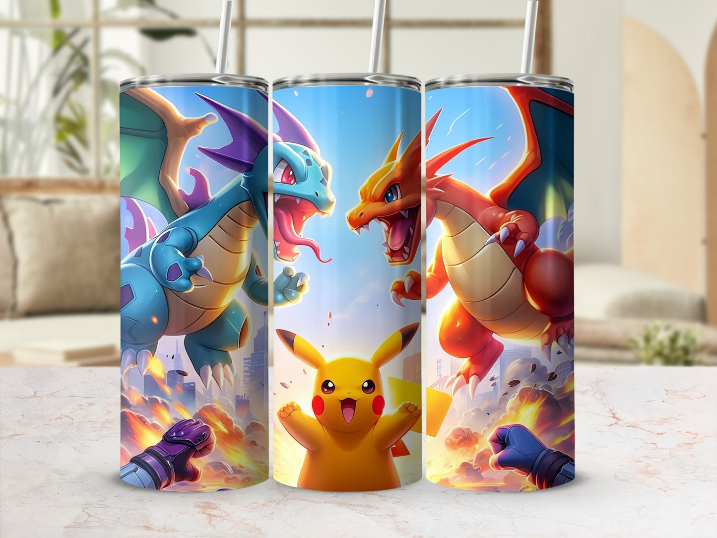 Pokemon Theme Charizard Pikachu Tumbler Flask Toy