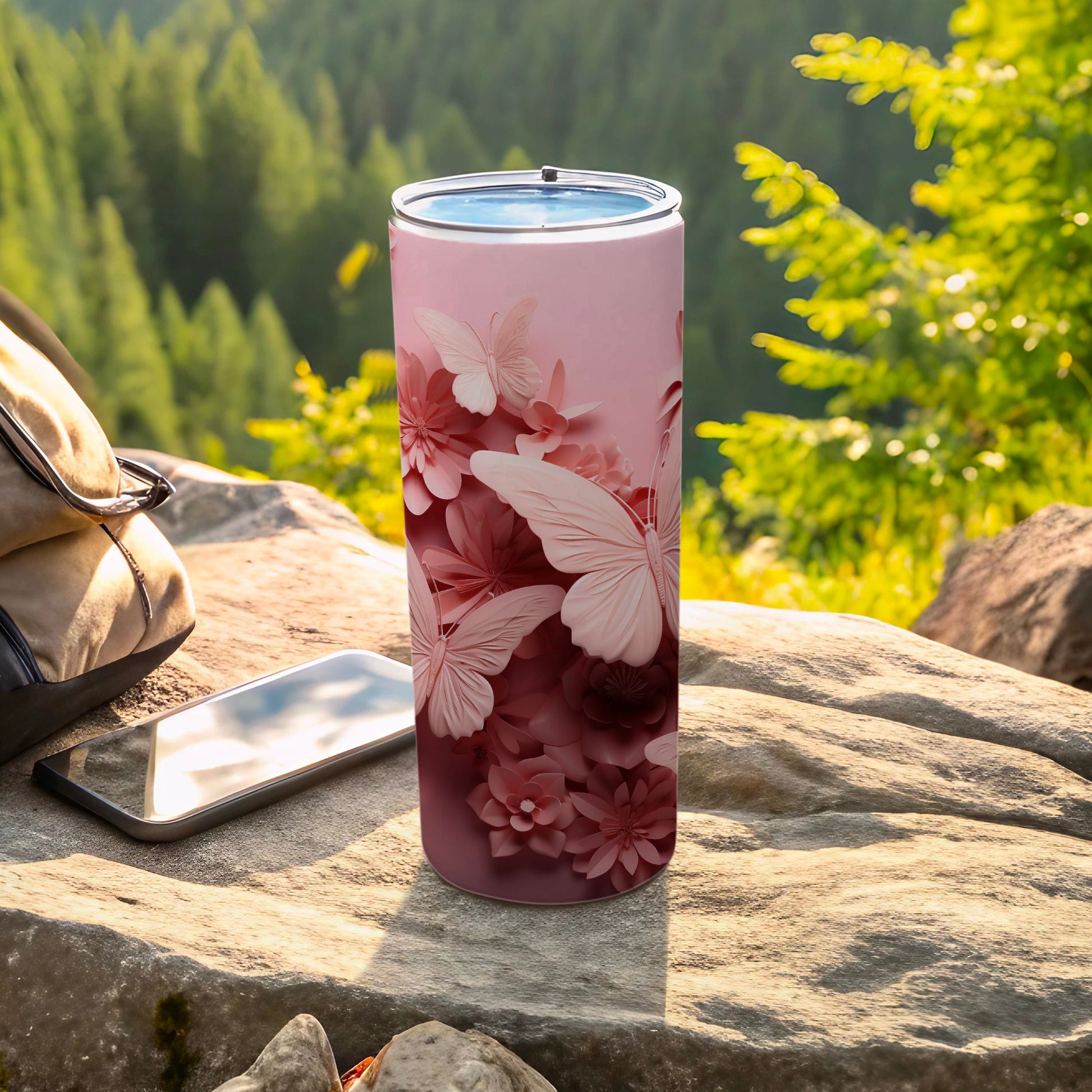 Elegant Blush Butterfly Floral Design Travel Tumbler product type