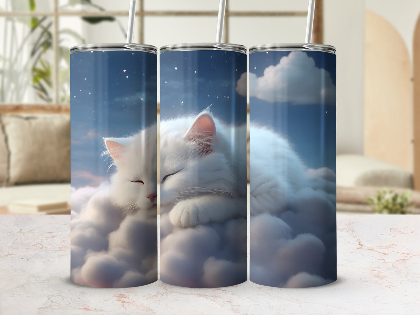 Sleeping White Cat Cloud Bed Starry Night Dream product type