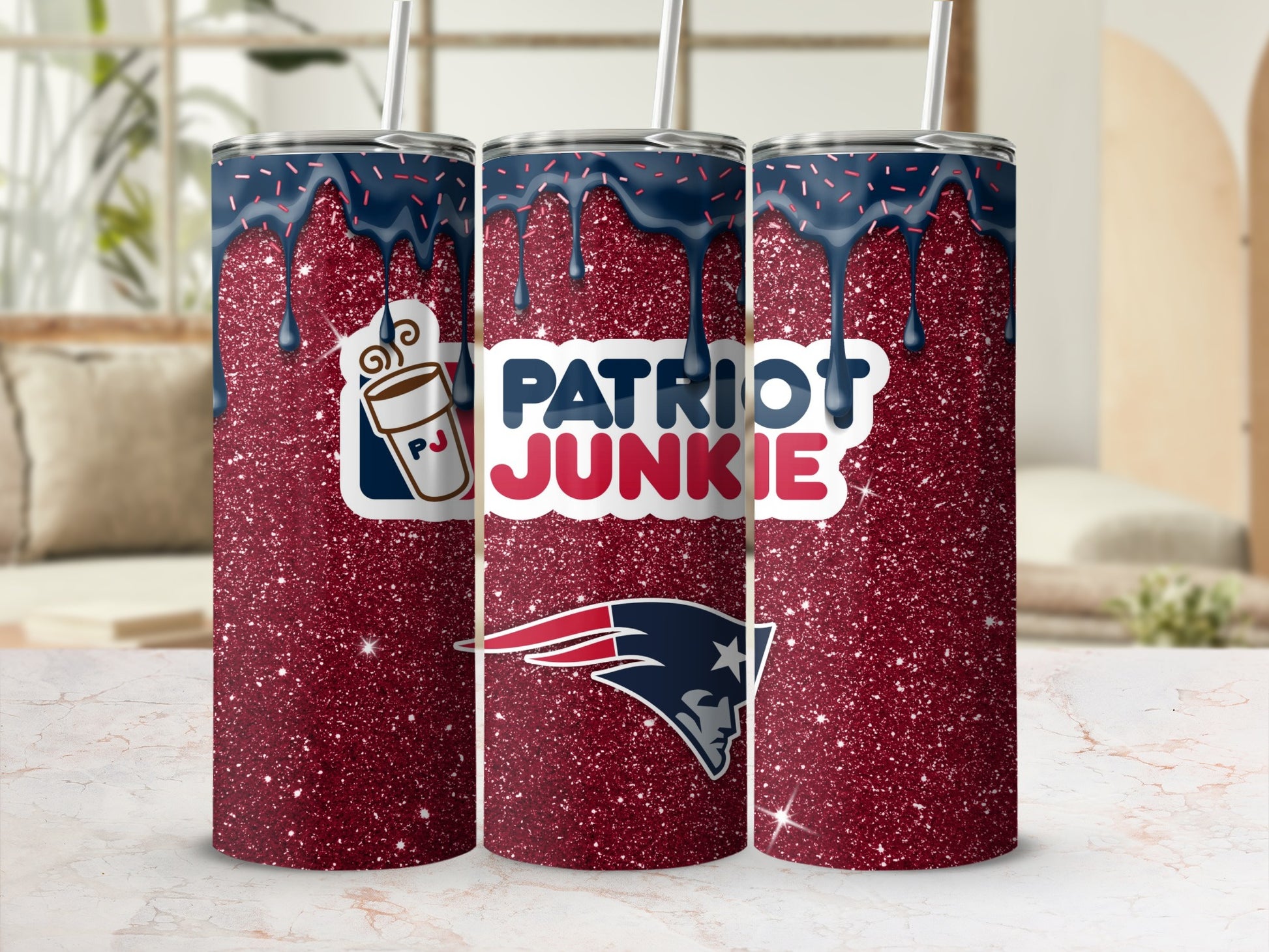 Patriot Junkie Sparkling Tumbler with Drip Design