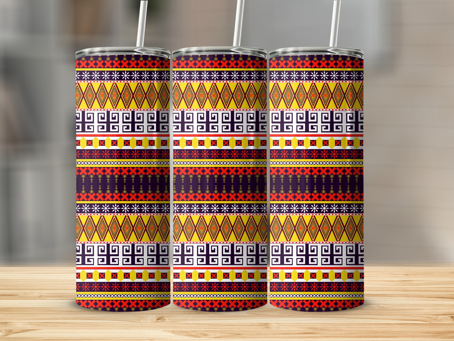 Vibrant Geometric Tribal Pattern Tumbler Cup Product