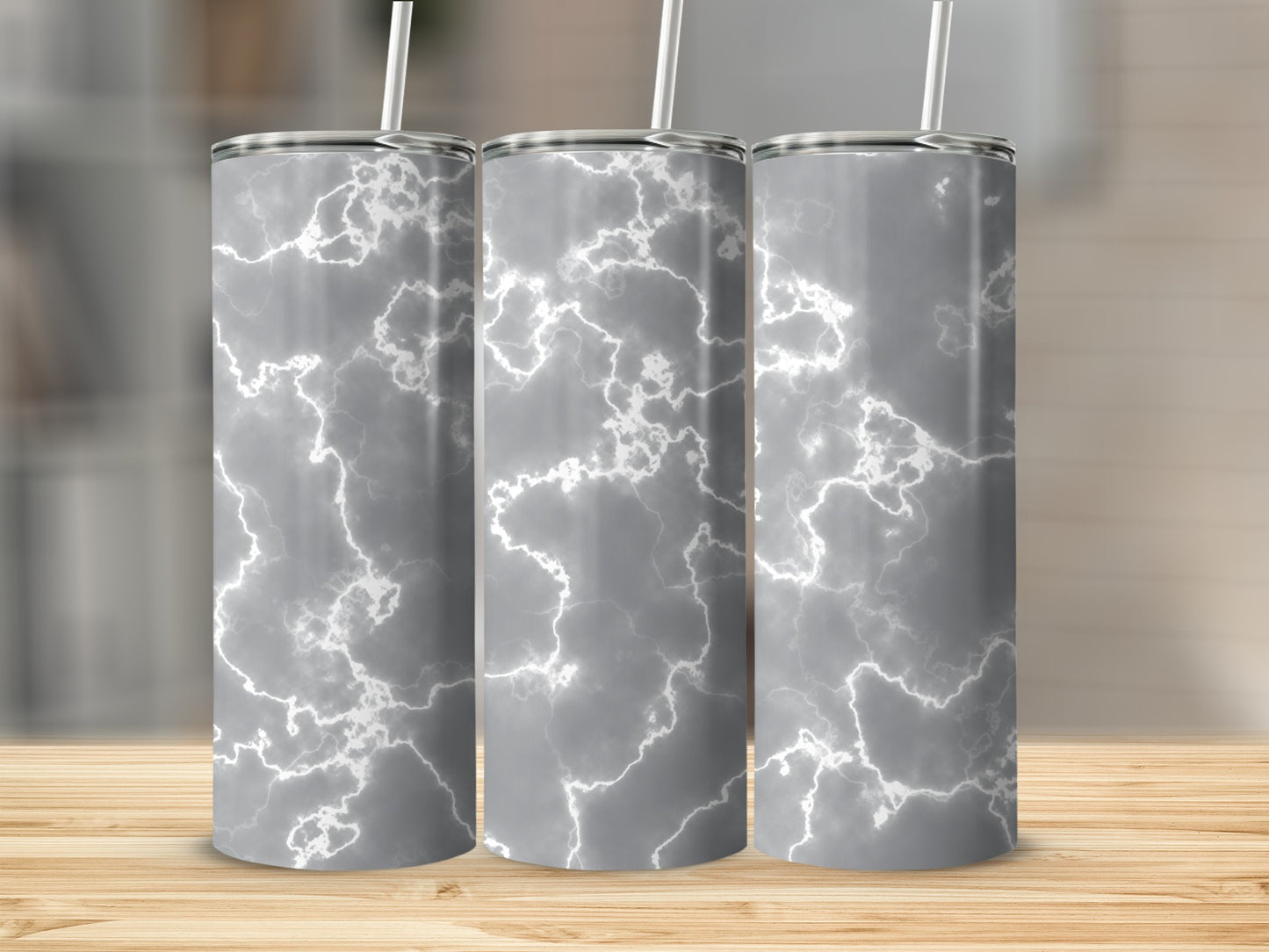 Gray With White Lightning Strike Design Unique Tumblers