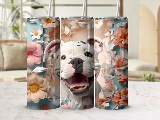 Cheerful White Bulldog Blooms Art Design Tumbler product type
Bulldog
Dog design
Happy puppy
Smiling dog
Floral pattern
Flower art
Botanical print
Pet lover gift
Cute animal
Adorable dog
White bulldog
Pink blooms
Orange flowers
Blue aesthetic
Tumbler art
Drinkware design
Unique gift
Animal artwork
Spring flowers
Summer design