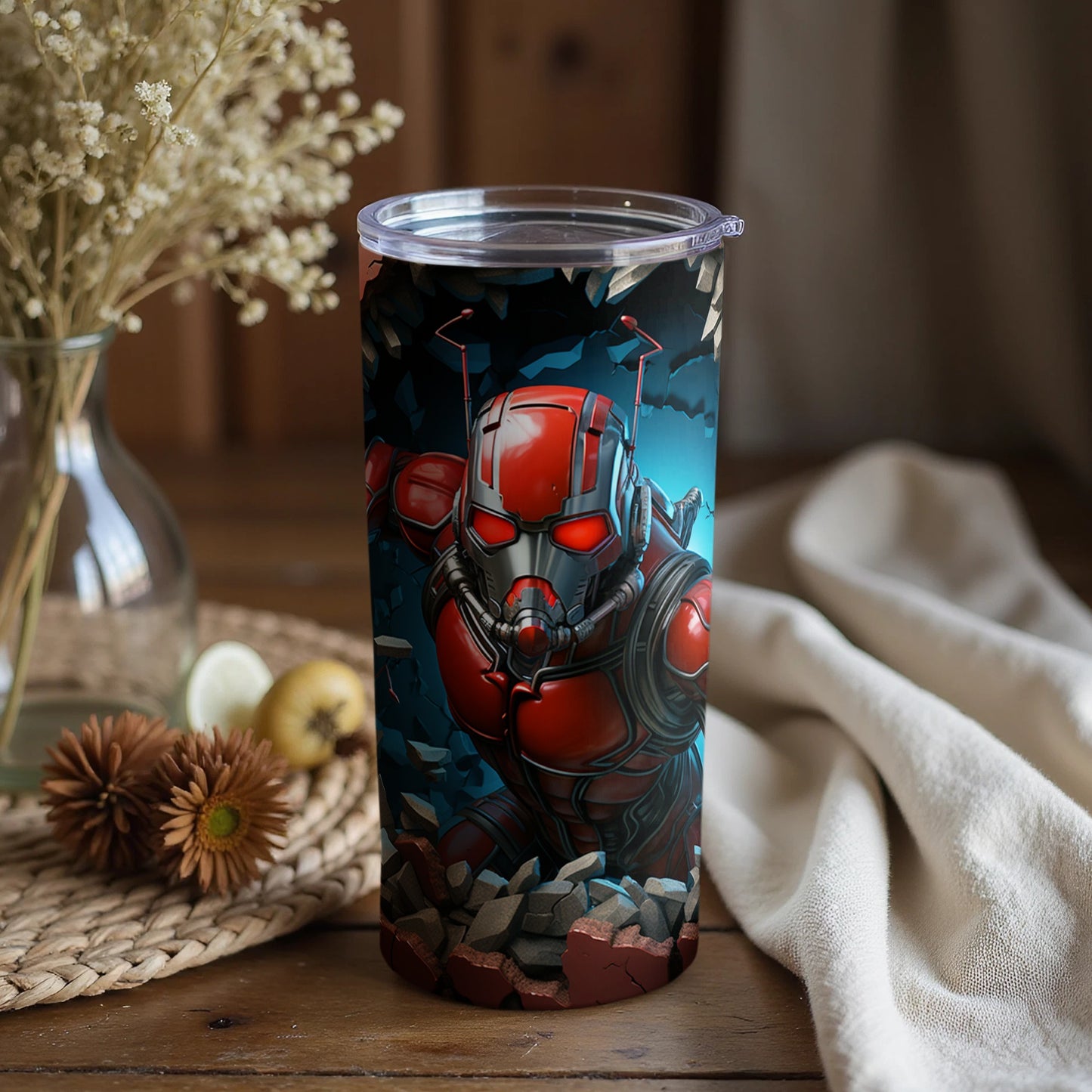 Hero-themed graphic insulated drinkware product