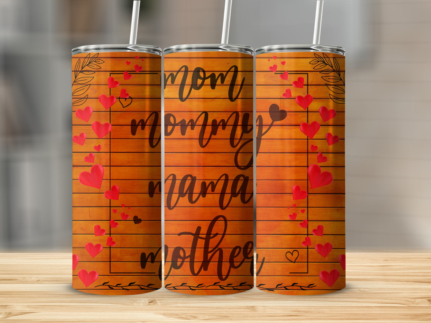 Mom Mommy Mama Mother Red Hearts Tumbler Product