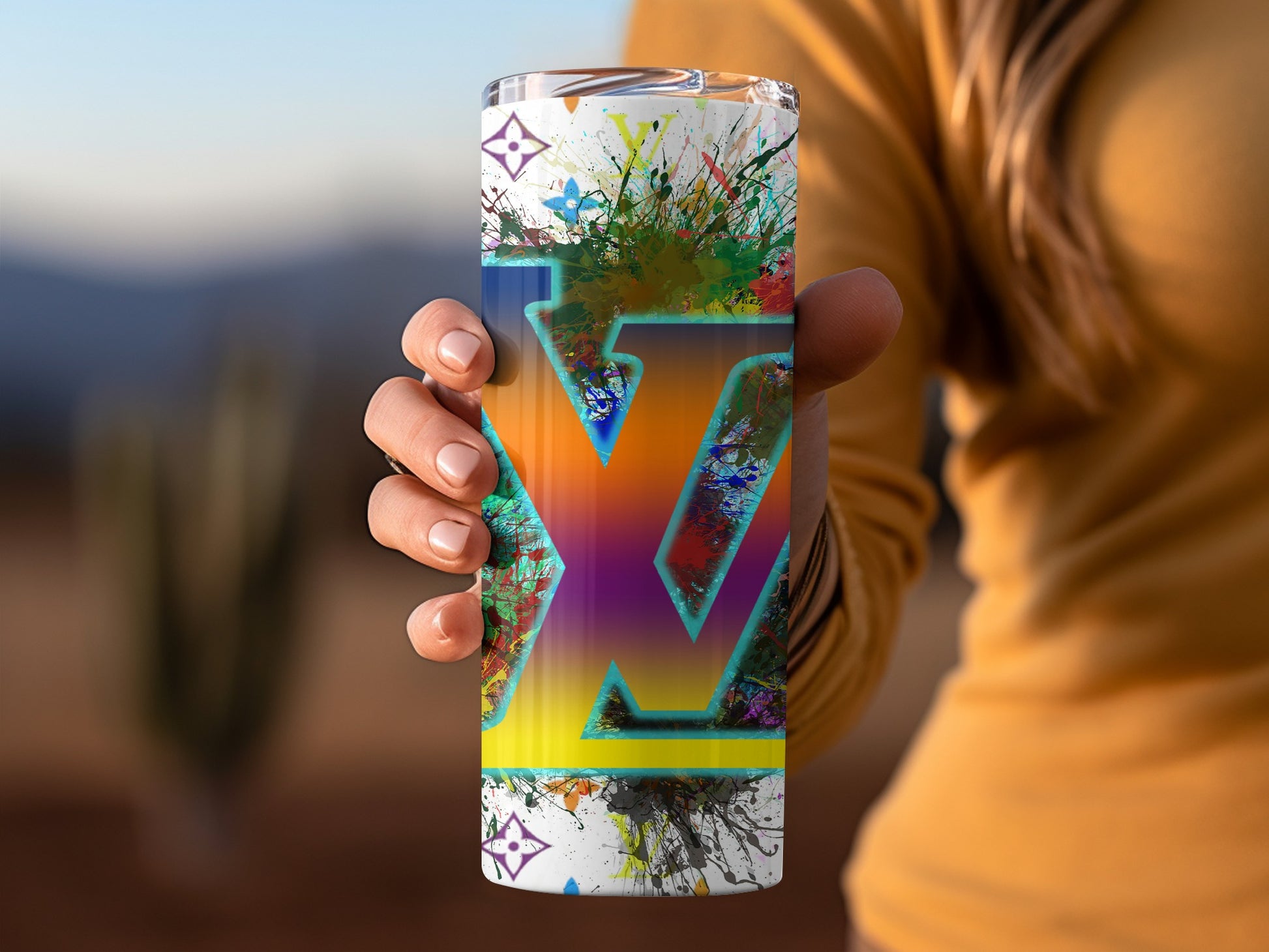 Vibrant Multicolor Splash Art Tumbler Cup Design