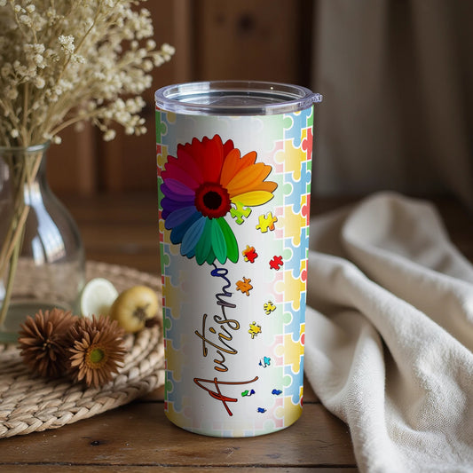 Colorful Autism Awareness Flower Design Tumbler
