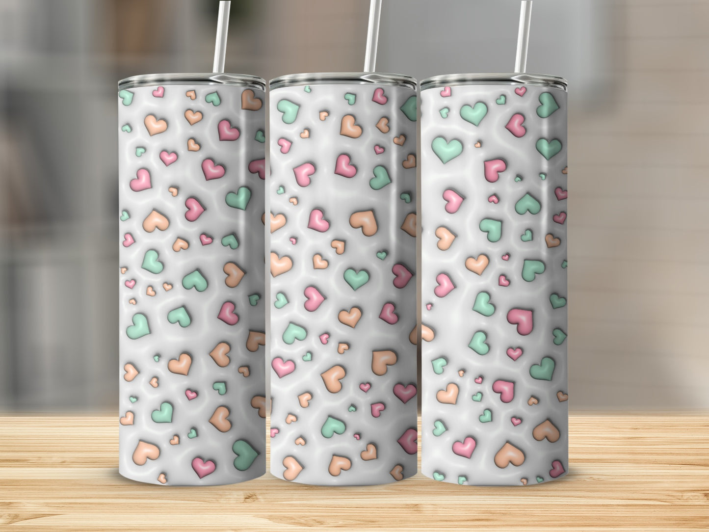 Cute Heart Patterned Tumbler with Straw 20oz