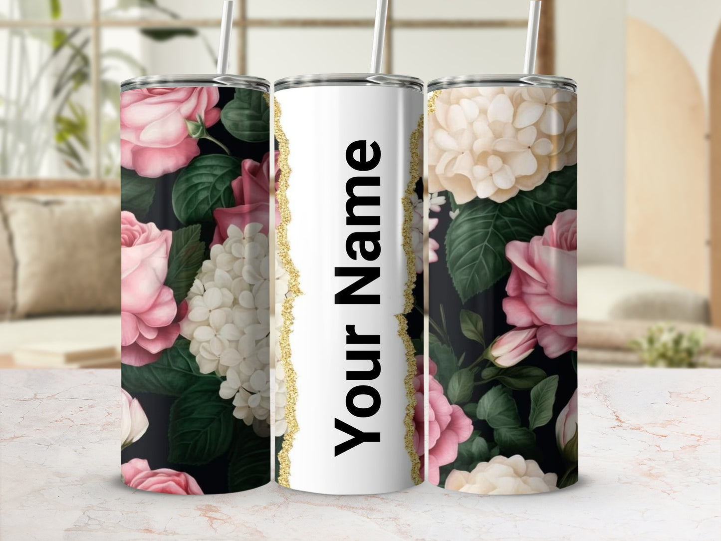 Customizable Floral Design Your Name Tumbler