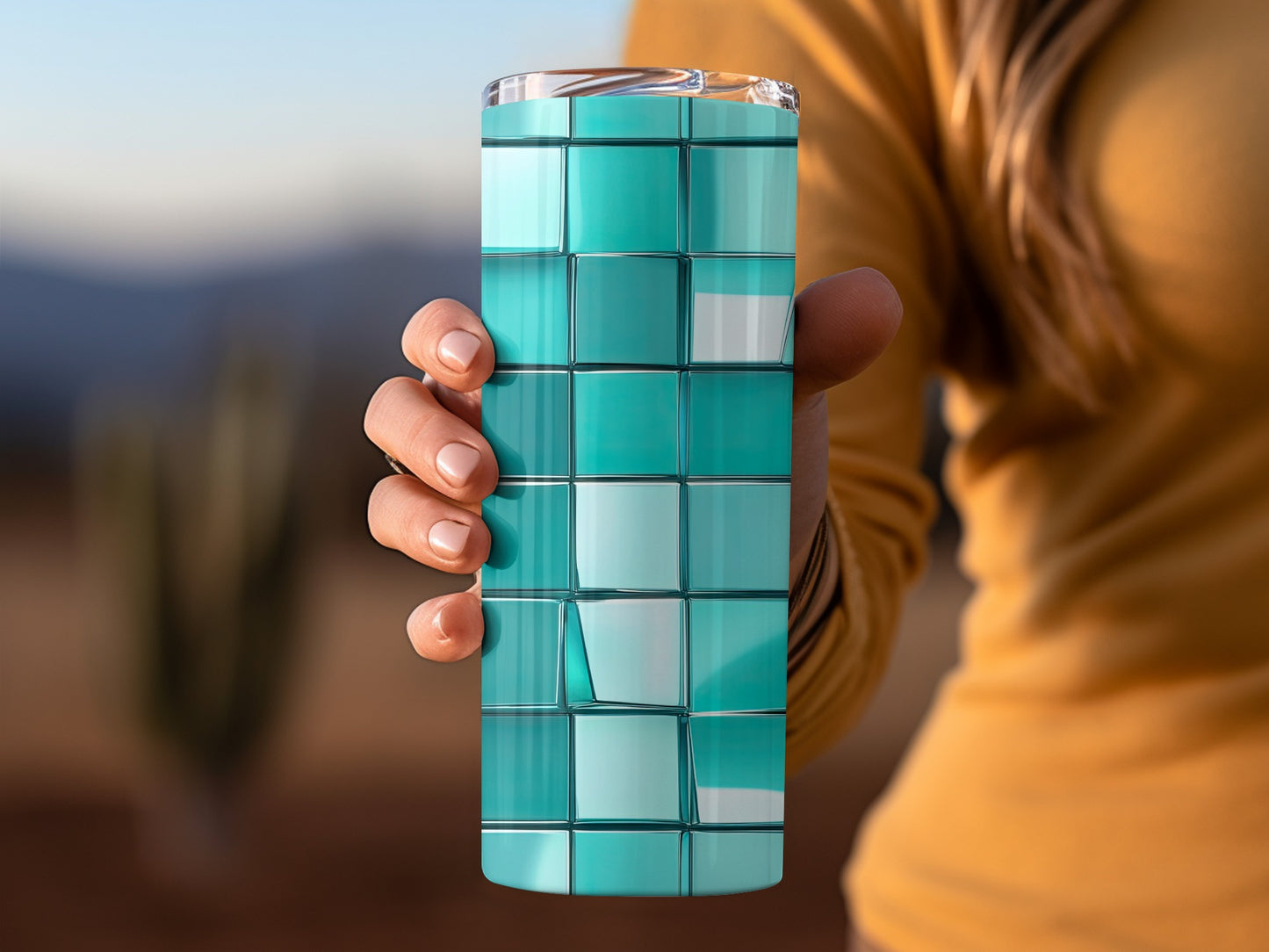 Teal Reflection Cubes Pattern Decorative Design Tumblers
