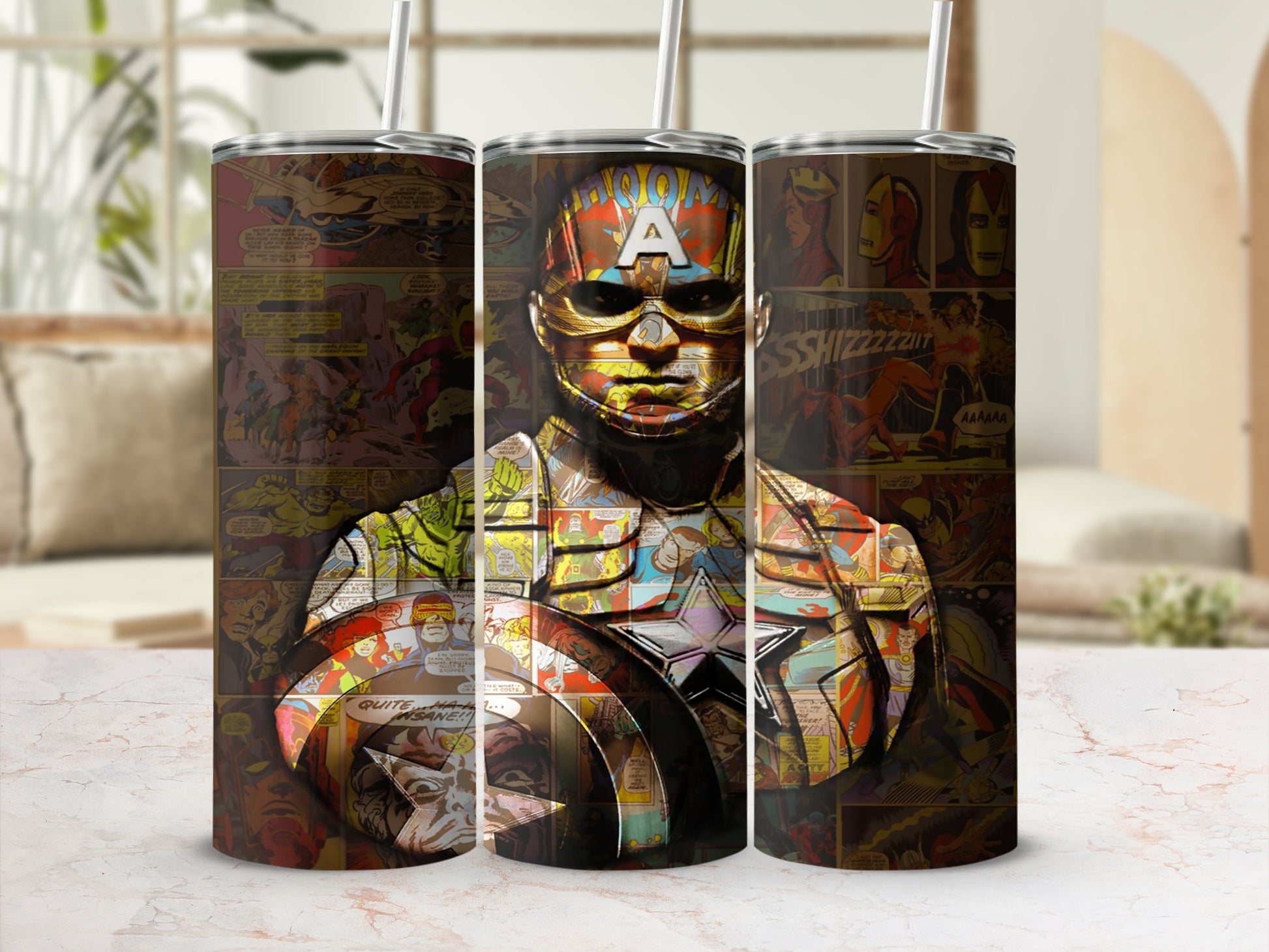 Superhero comic book art Captain America tumbler product type