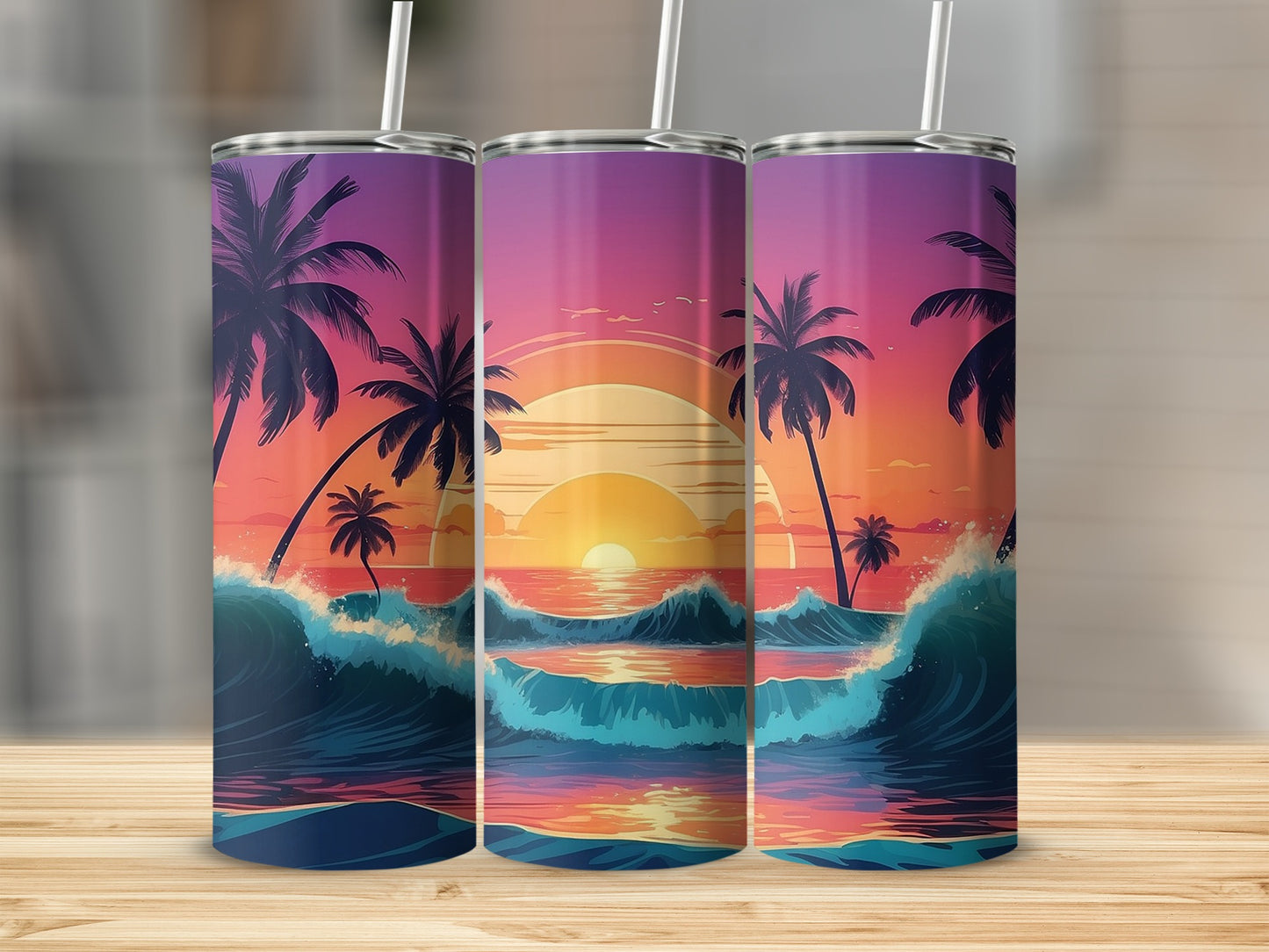 Stunning Beach Sunset Scene with Palm Trees Tumbler