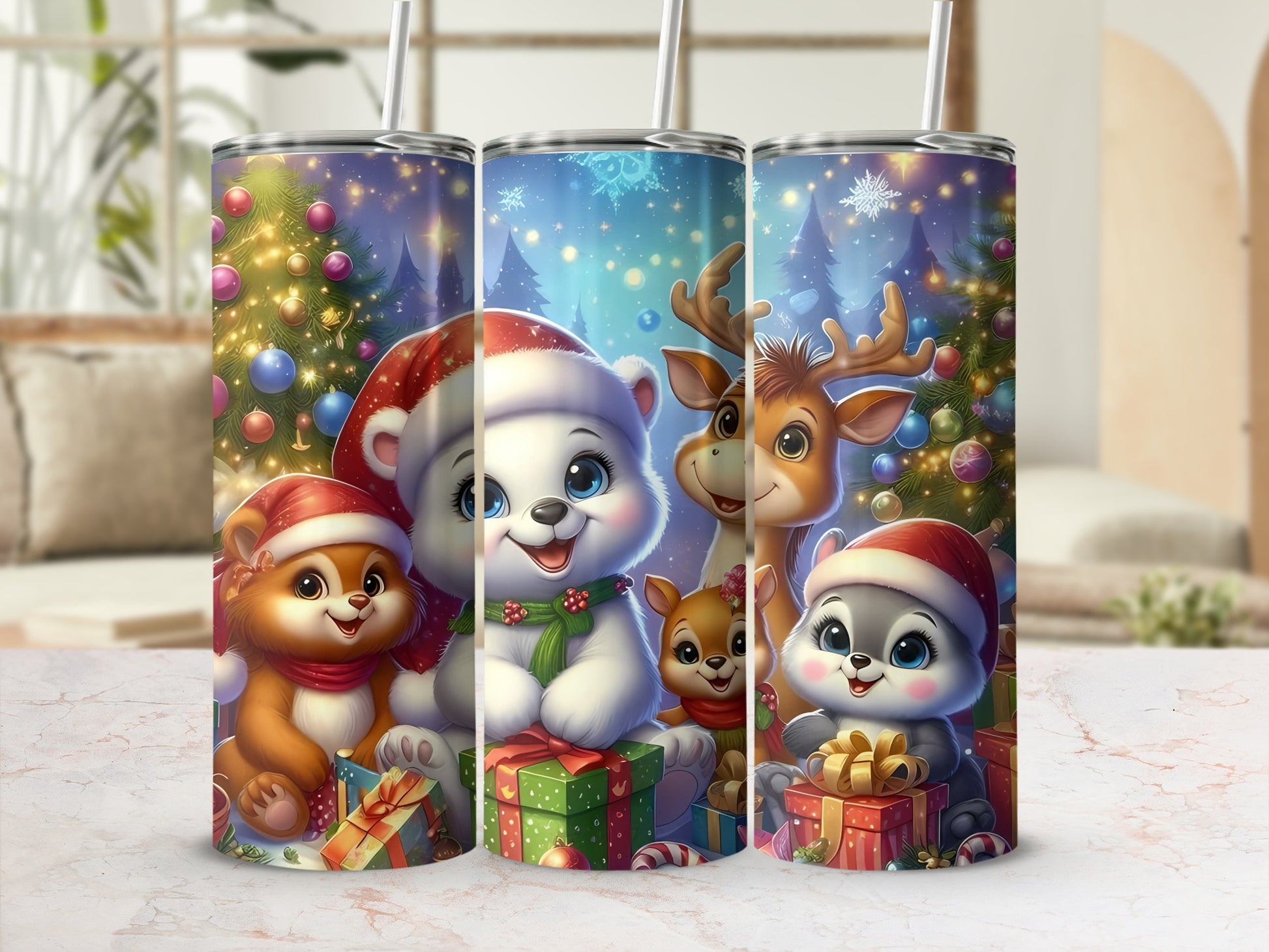 Adorable Christmas Animals Holiday Tumbler Set Gift