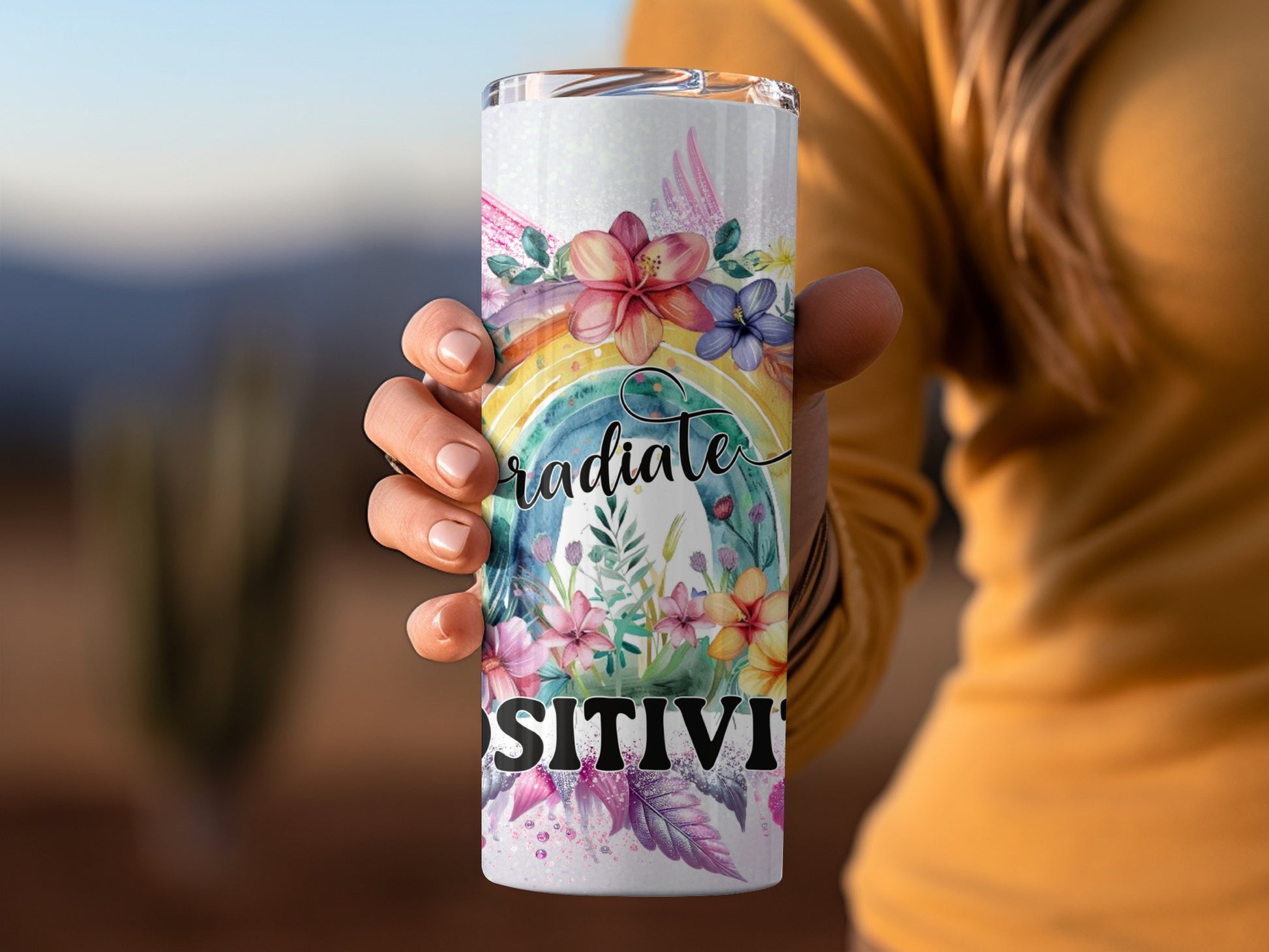 Radiate Positivity Colorful Floral Tumbler Product