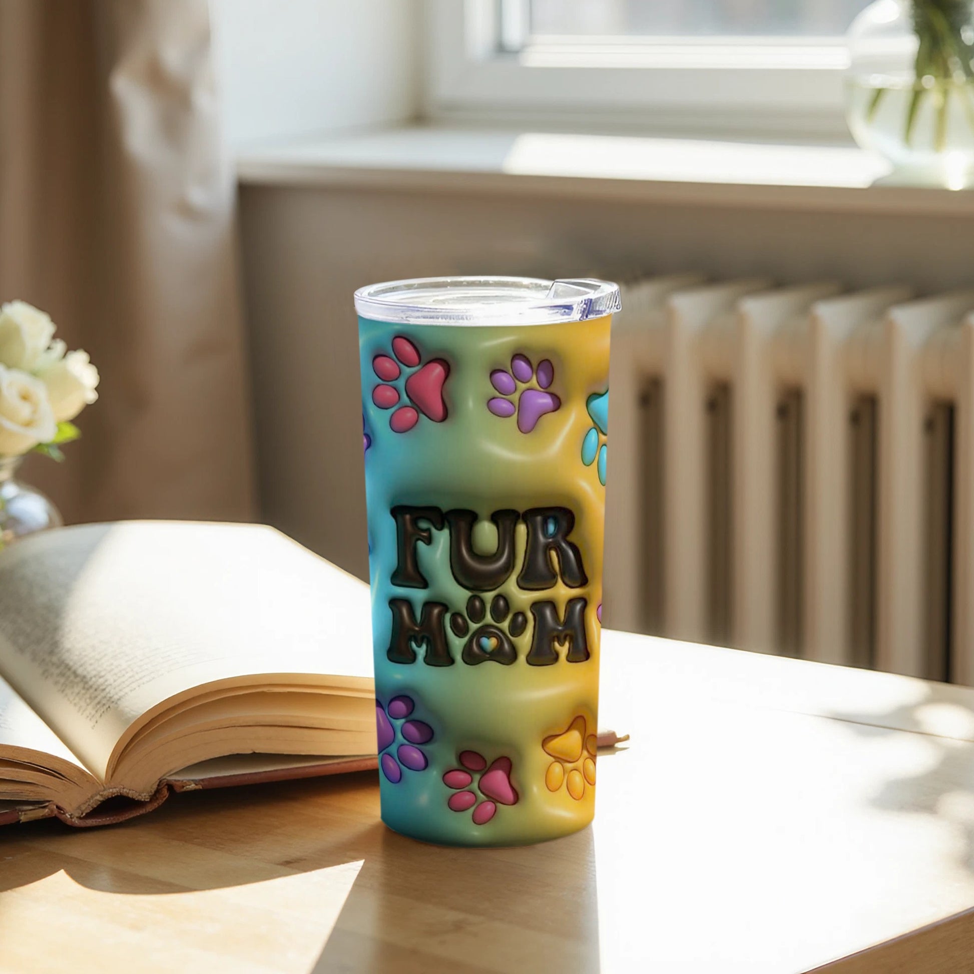 Colorful Fur Mom Paw Print Insulated Tumbler Cup