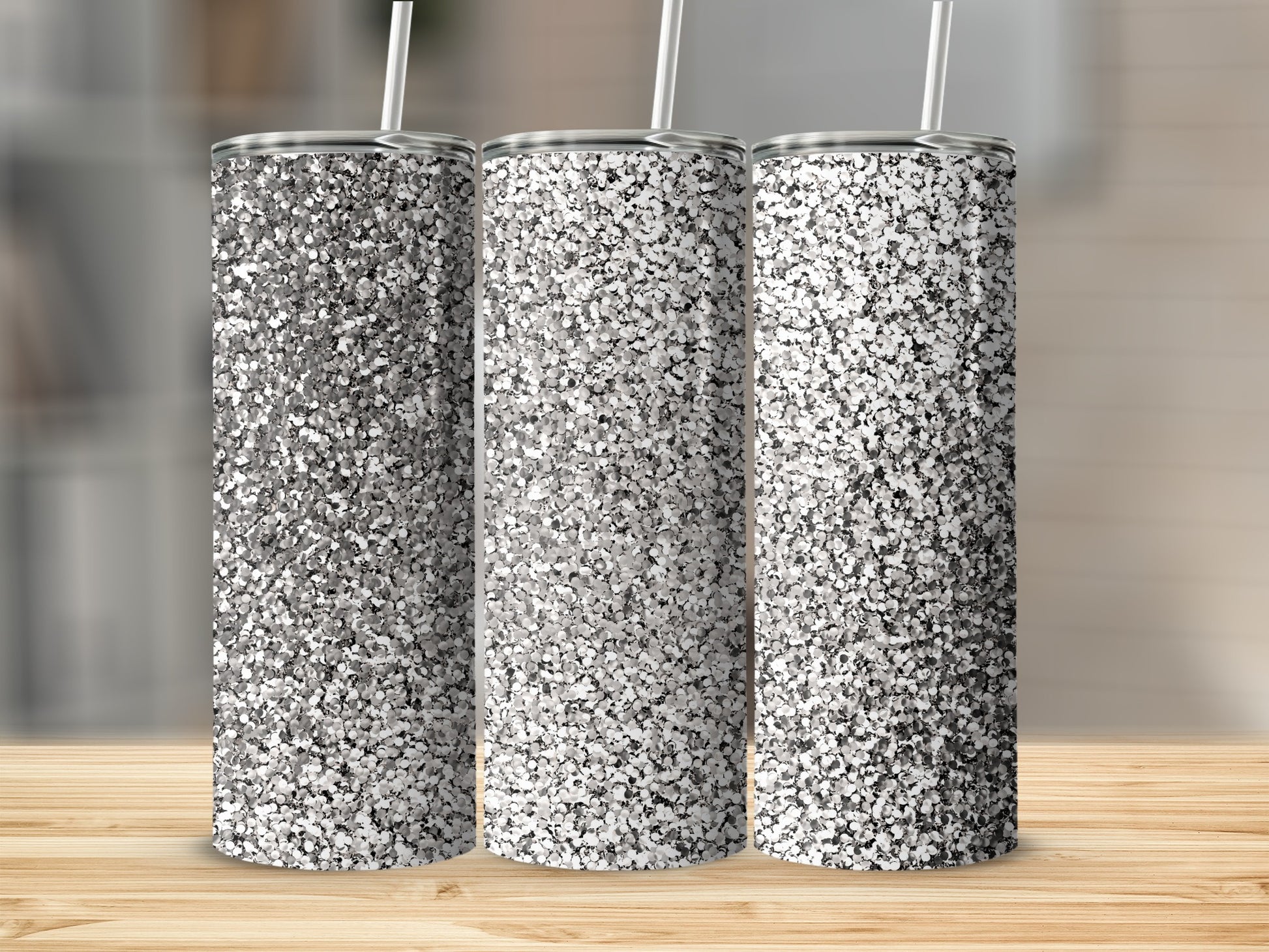 Sparkling Silver Glitter Pattern Drinkware