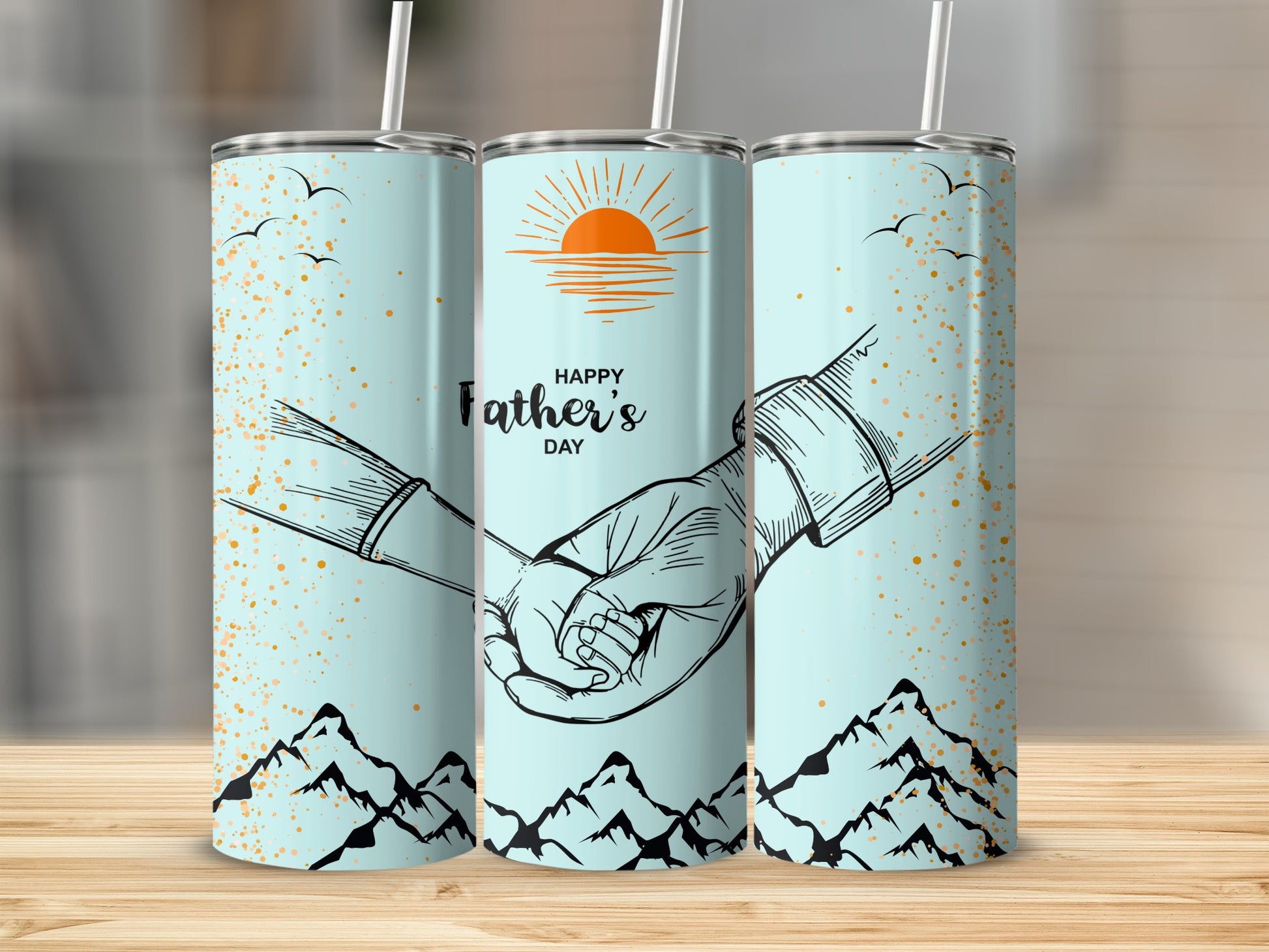 Happy Father's Day Mountain and Hands Graphic Tumbler