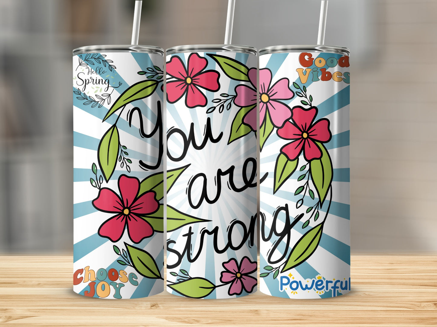 Motivational Floral Design Insulated Tumbler for Daily Use