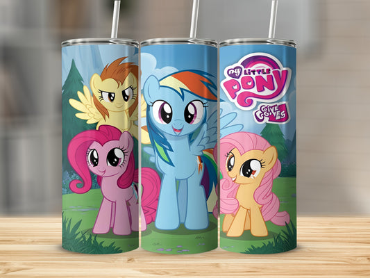 My Little Pony Give Thanks tumbler with Rainbow Dash, Pinkie Pie, and Fluttershy.