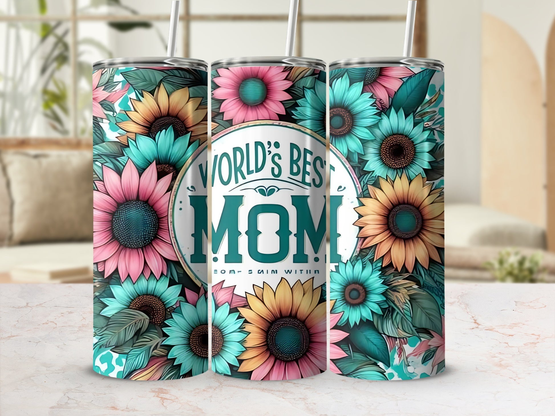 World's Best Mom Floral Themed Tumbler Product
