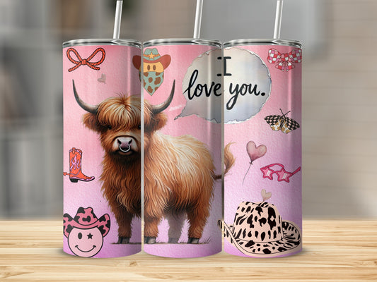Cute Highland Cow I Love You Western Style Tumbler