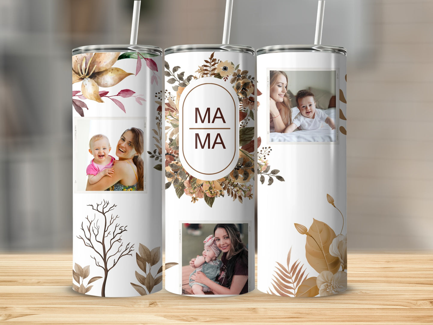 Personalized Floral and Photo Design Tumbler Cup