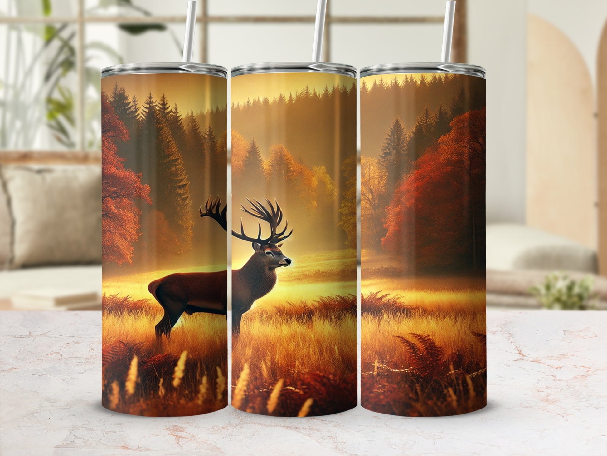 Majestic Deer in Autumn Forest Scene Tumbler