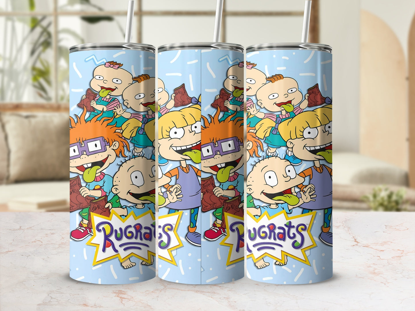 Rugrats Cartoon Characters Blue Background Tumbler