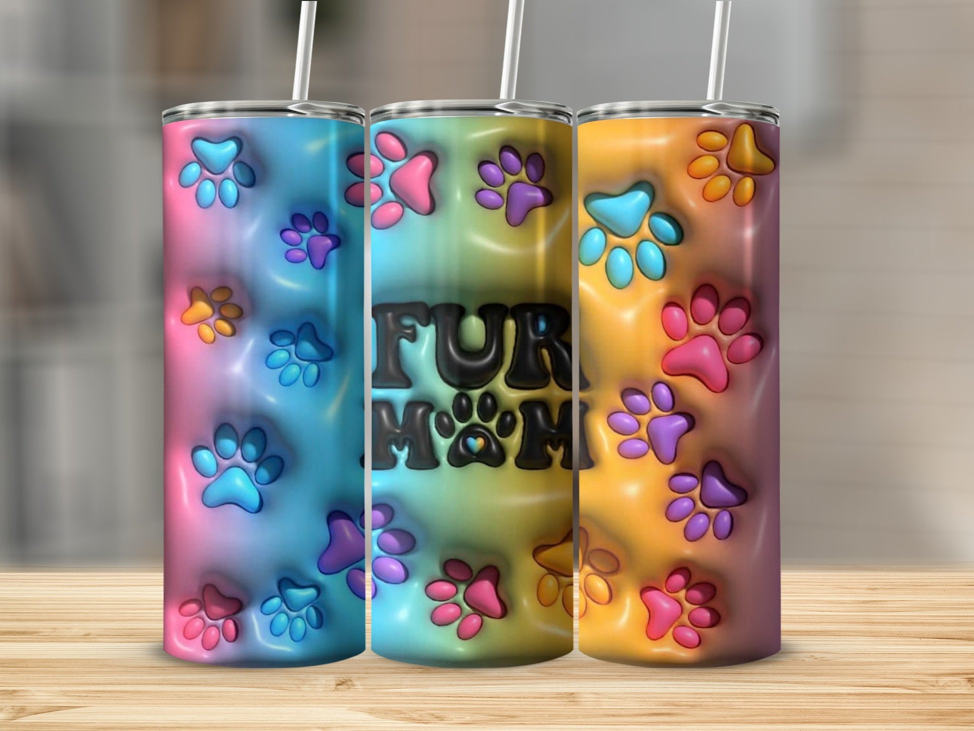 Colorful Paw Print Fur Mom Insulated Tumbler Product