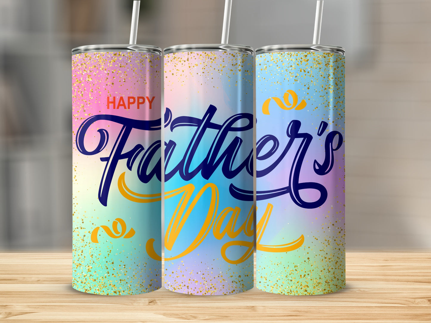 Happy Father's Day Colorful Glitter Drink Tumbler