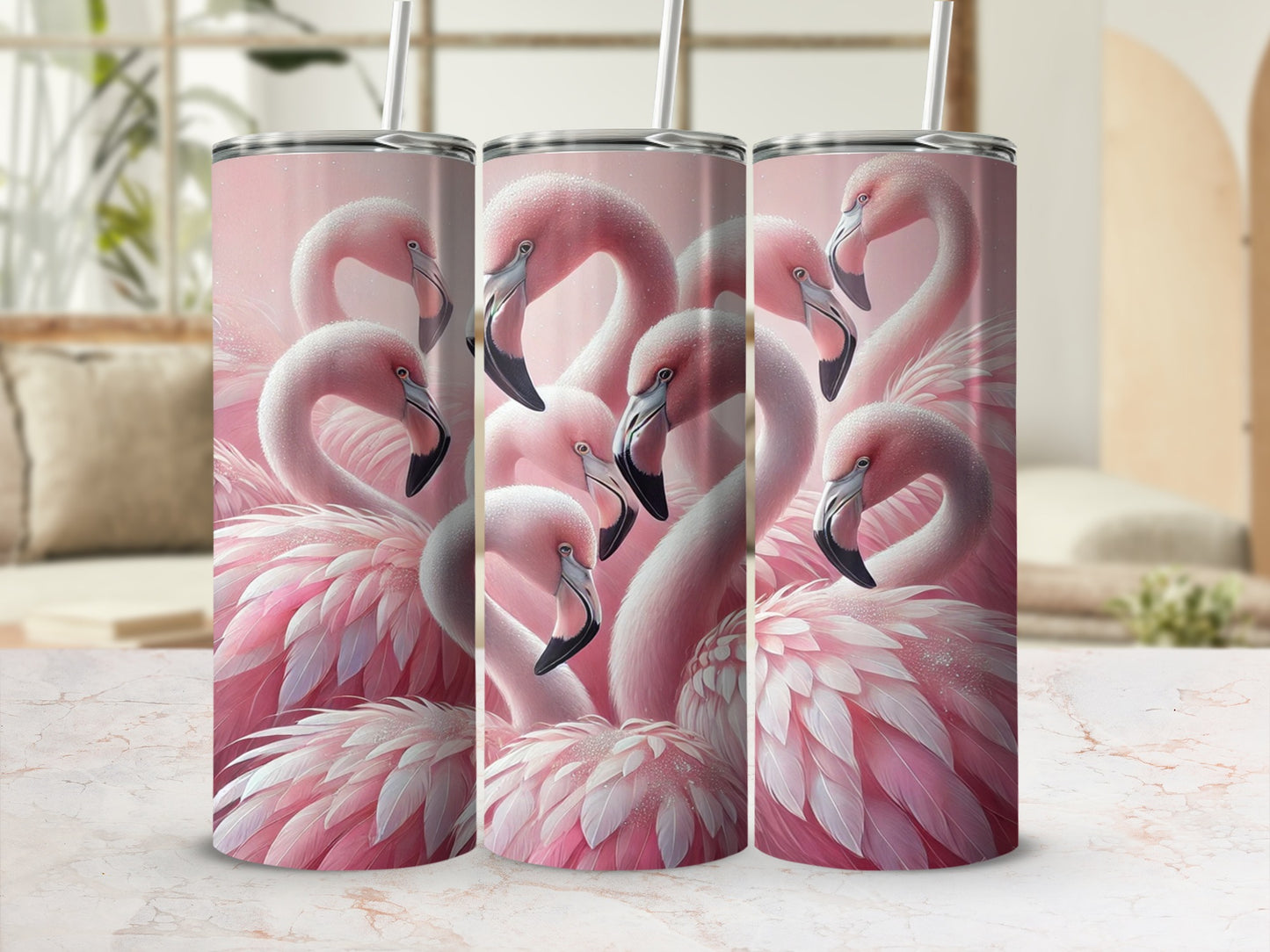 Graceful Flamingo Design Insulated Tumbler Cup