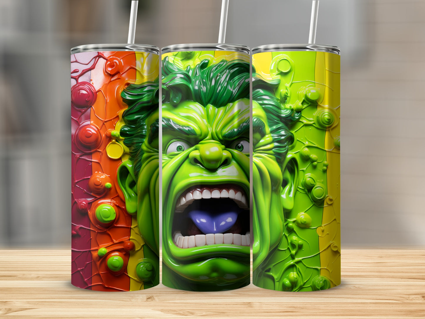 Fierce Green Face Art Tumblers for Unique Drinkware