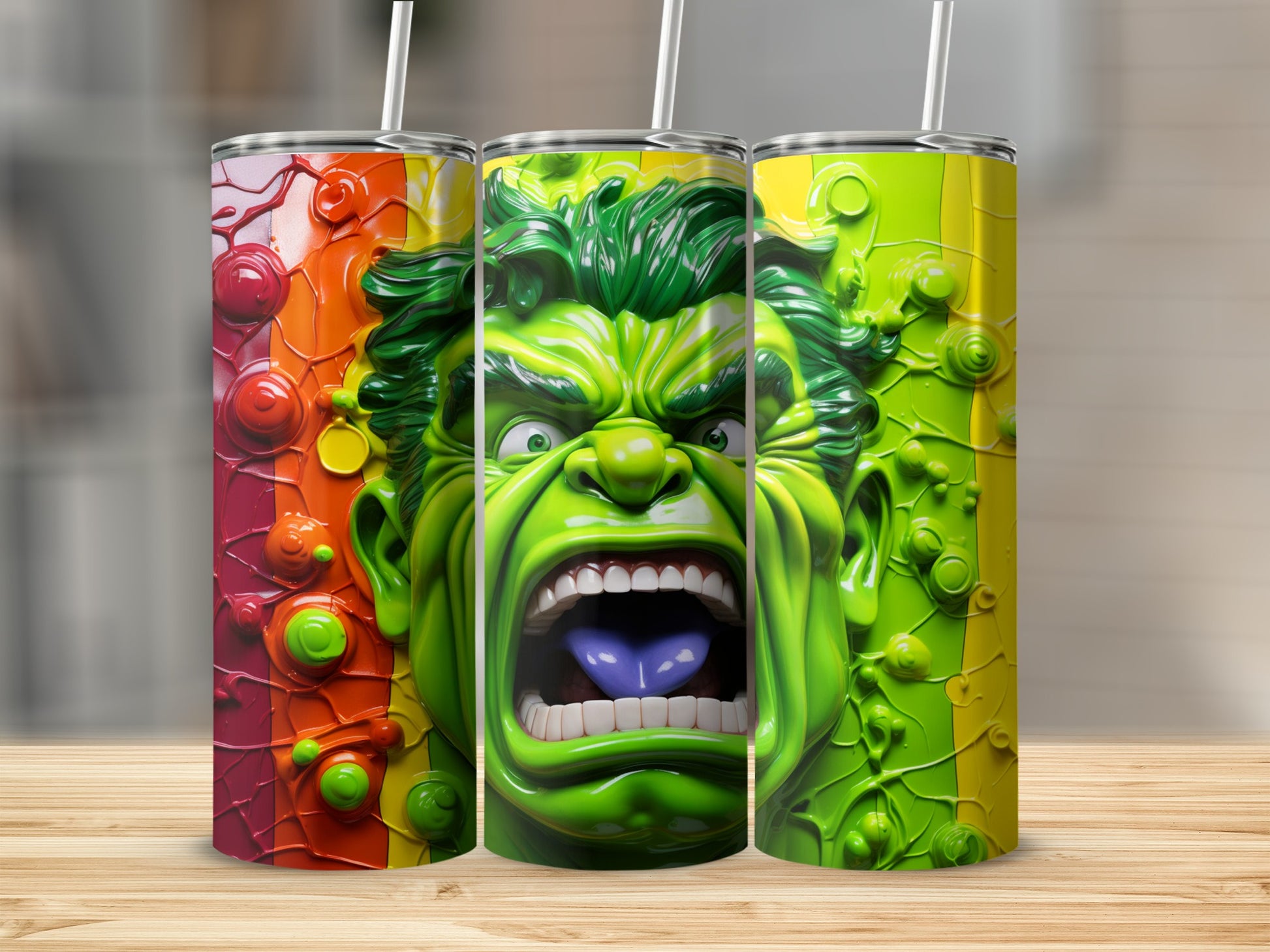 Fierce Green Face Art Tumblers for Unique Drinkware