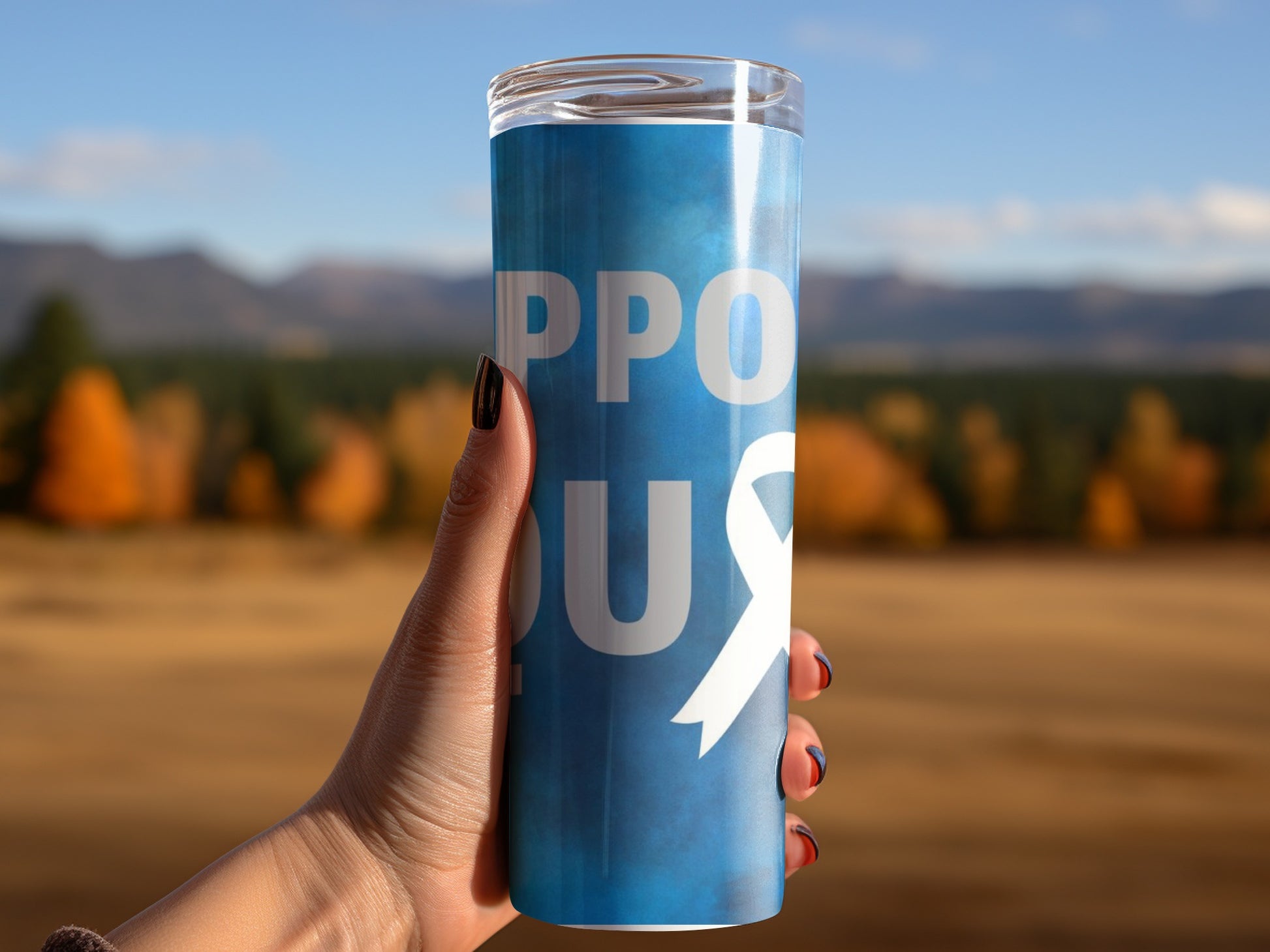 Support Our Cause Blue Ribbon Travel Tumbler